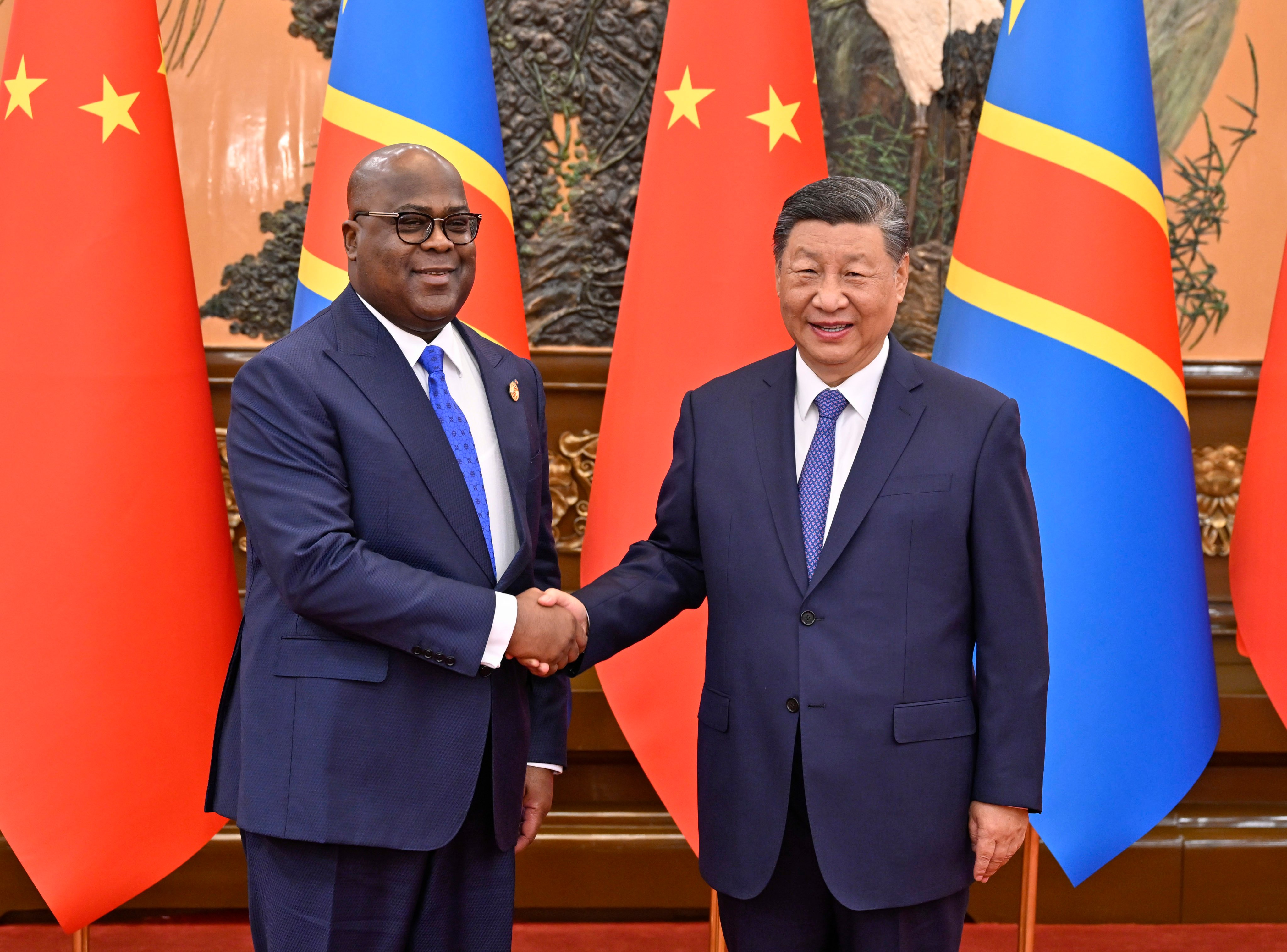 President Xi Jinping with counterpart Félix Tshisekedi from the Democratic Republic of the Congo, the source of more than 60 per cent of China’s cobalt, in Beijing on Monday. Photo: Xinhua