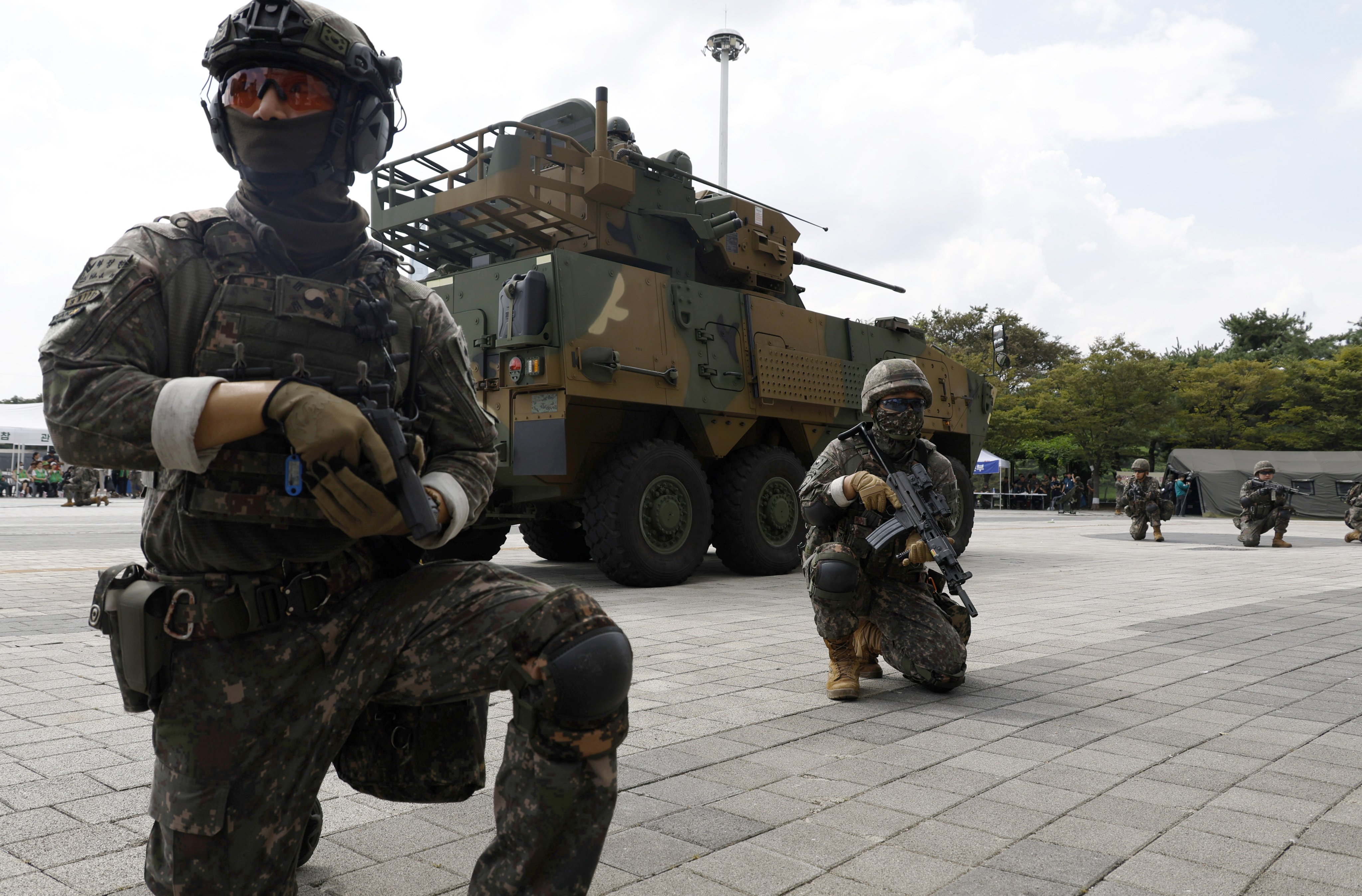 South Korean soldiers during drills in Seoul last month. Photo: EPA-EFE