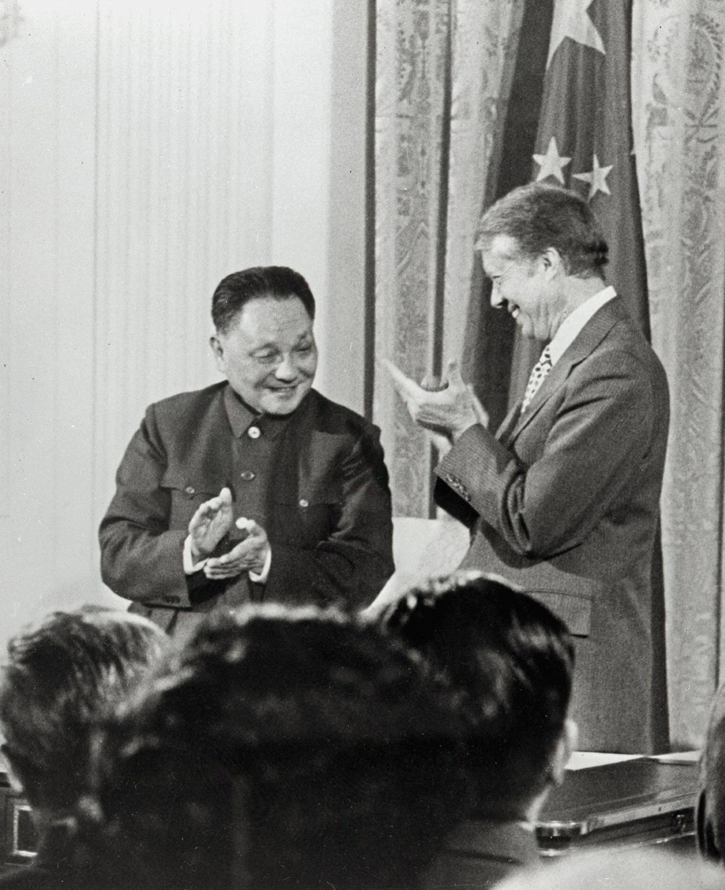 Chinese Vice-Premier Deng Xiaoping applauded with US President Jimmy Carter after signing three agreements for US-China cooperation in science and technology, culture and consular affairs in January 1979. The  US-China Science and Technology Agreement expired last Tuesday. Photo: AFP