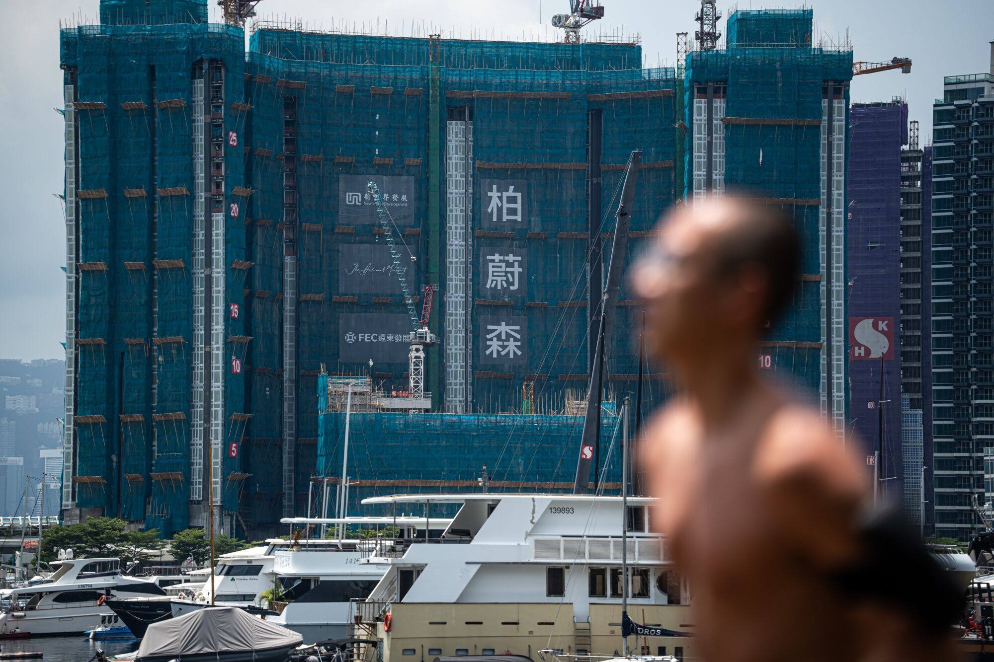 Residential buildings under construction at the Pavilia Forest project earlier this month.  Photo: Lam Yik Fei/Bloomberg