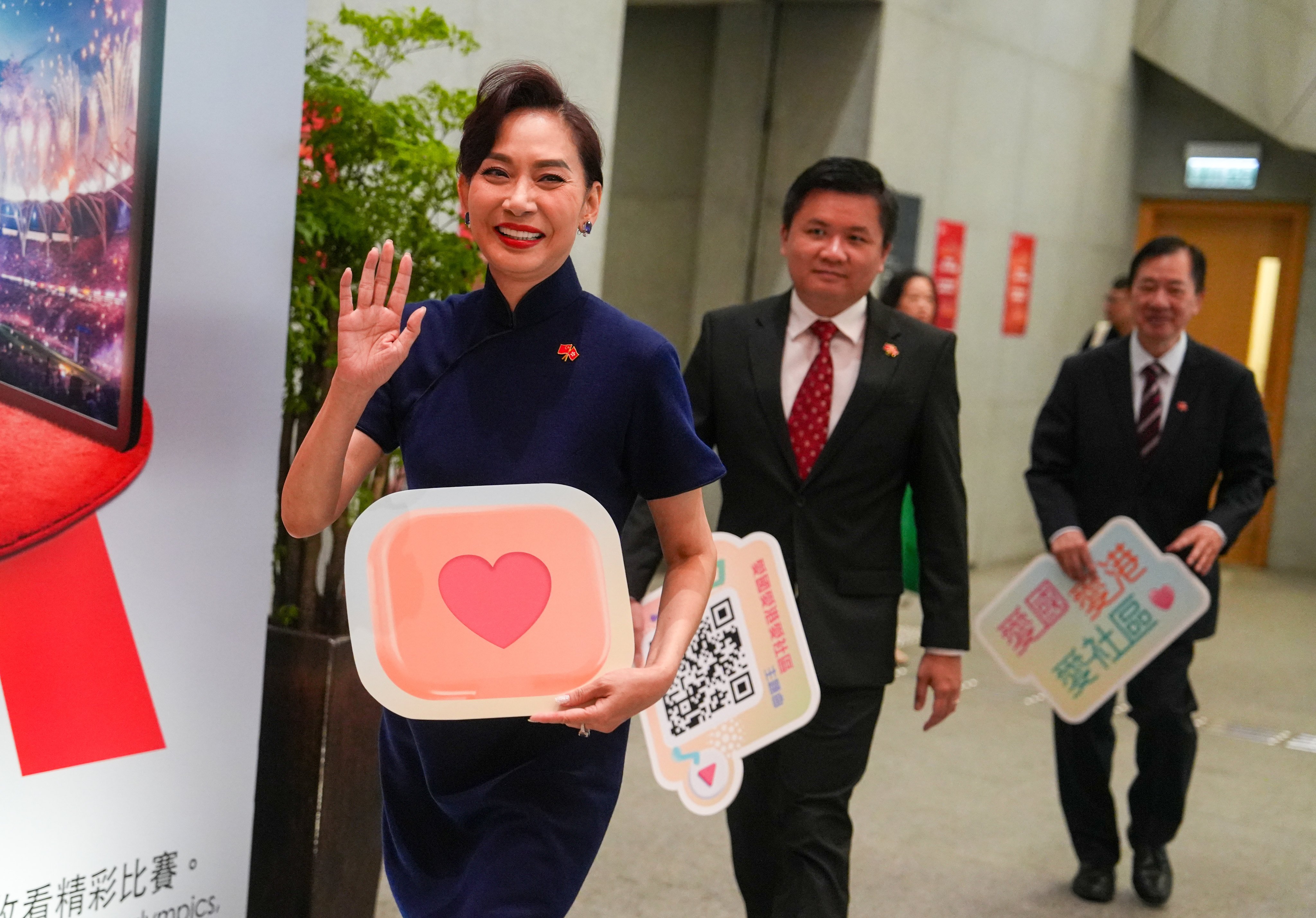 Singer turned politician Cally Kwong (left) at government headquarters on Tuesday. Photo: Sun Yeung