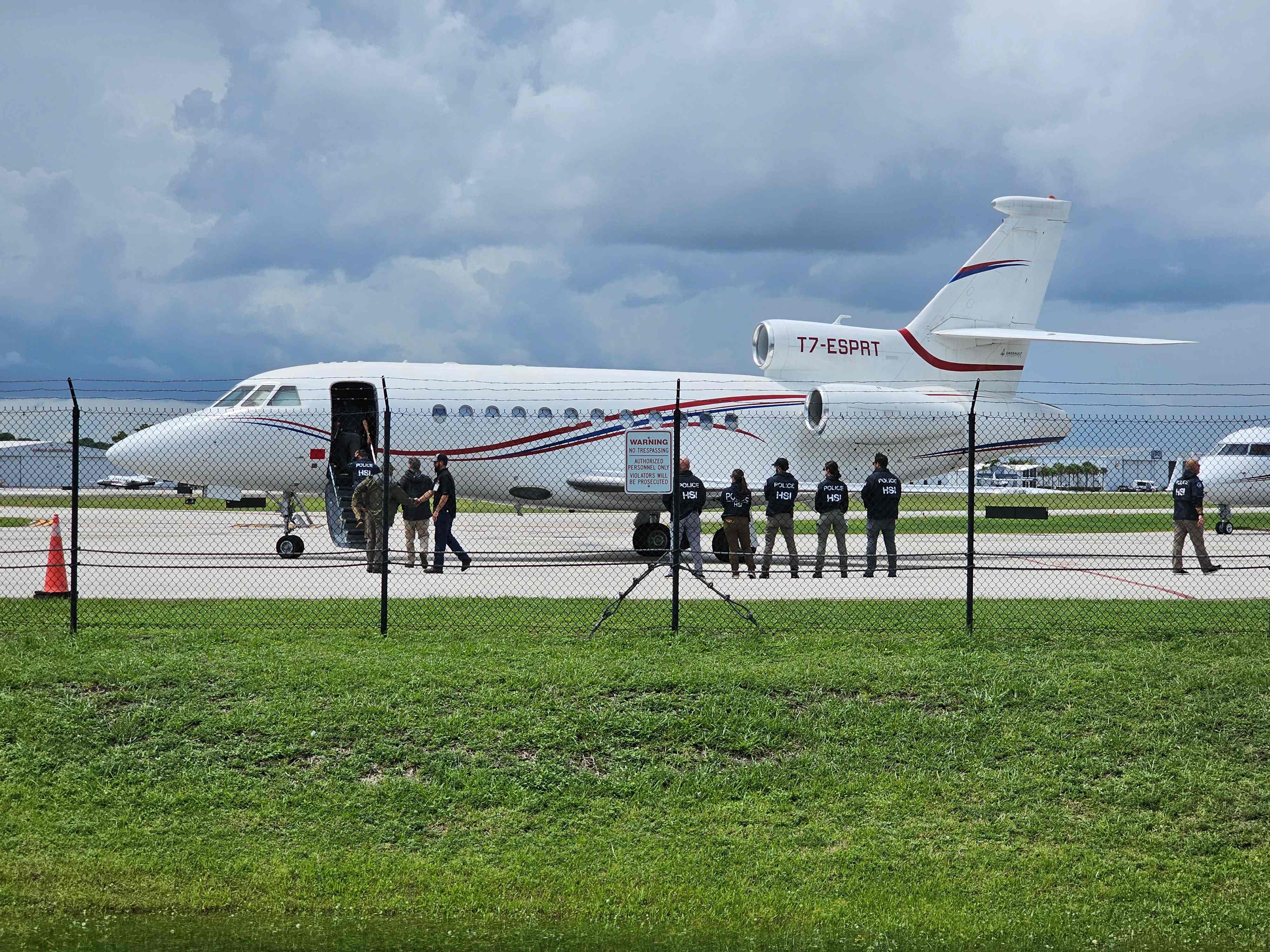 Venezuelan President Nicolas Maduro’s aircraft, a Dassault Falcon 900EX private jet, in Fort Lauderdale, Florida after being seized by US officials. Photo: AFP