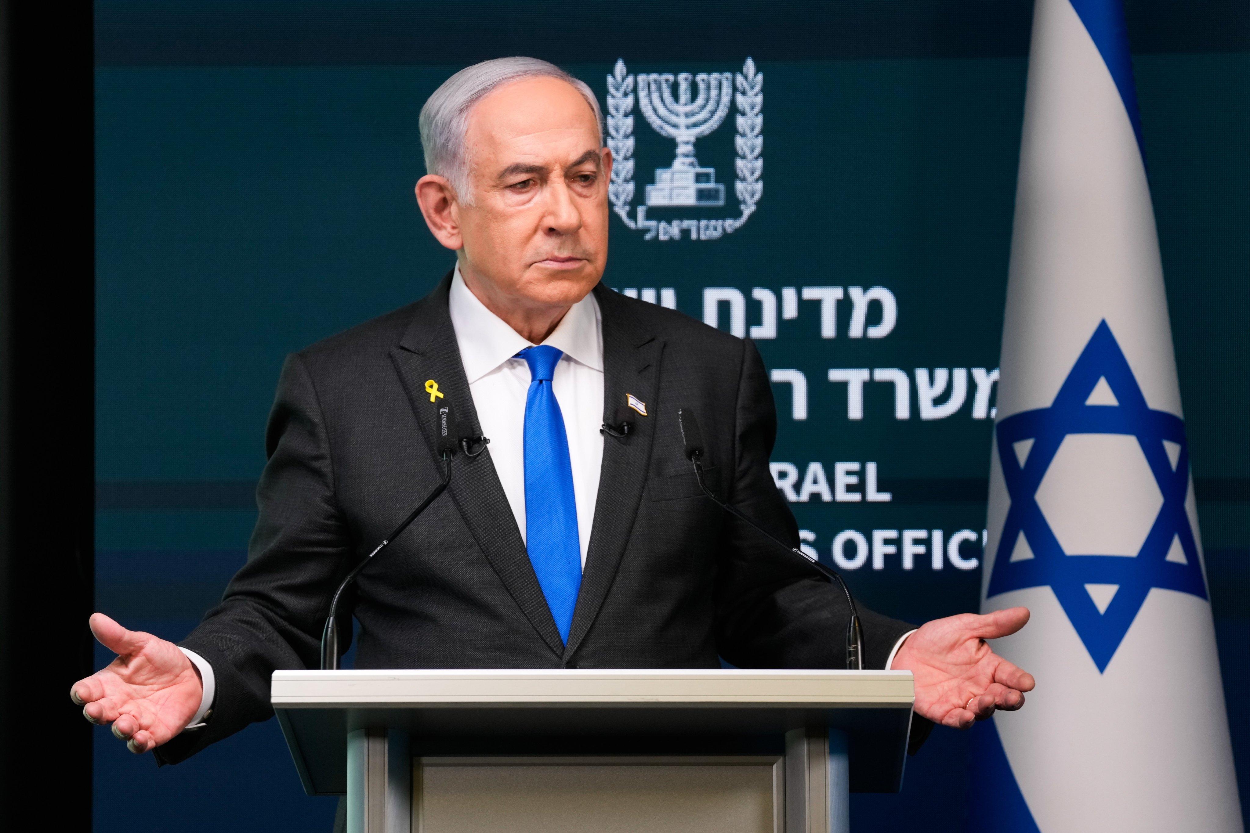 Israeli Prime Minister Benjamin Netanyahu during a news conference in Jerusalem on Monday. Photo: EPA-EFE