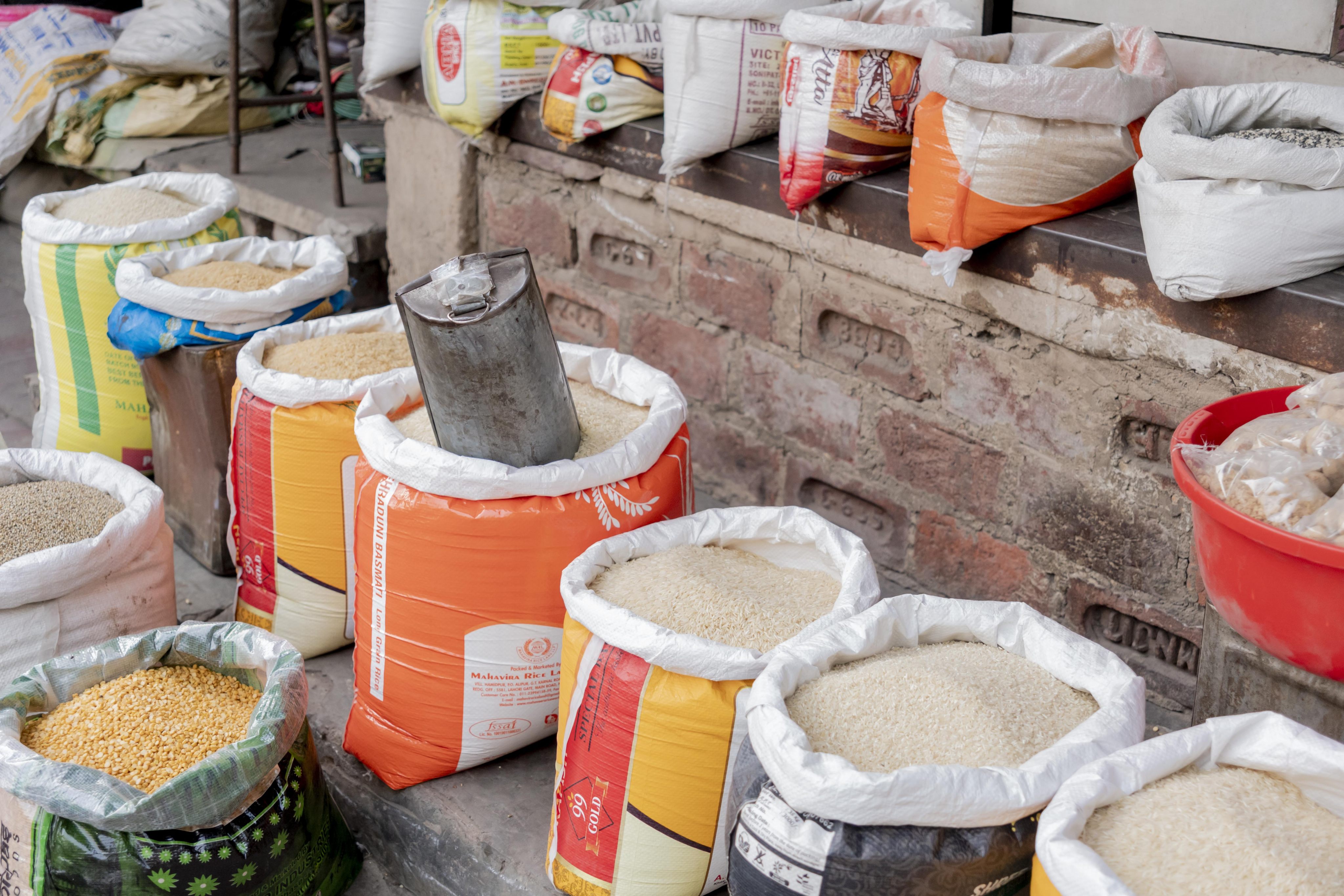 Rice and grains sold at a store in New Delhi. Photo: Bloomberg