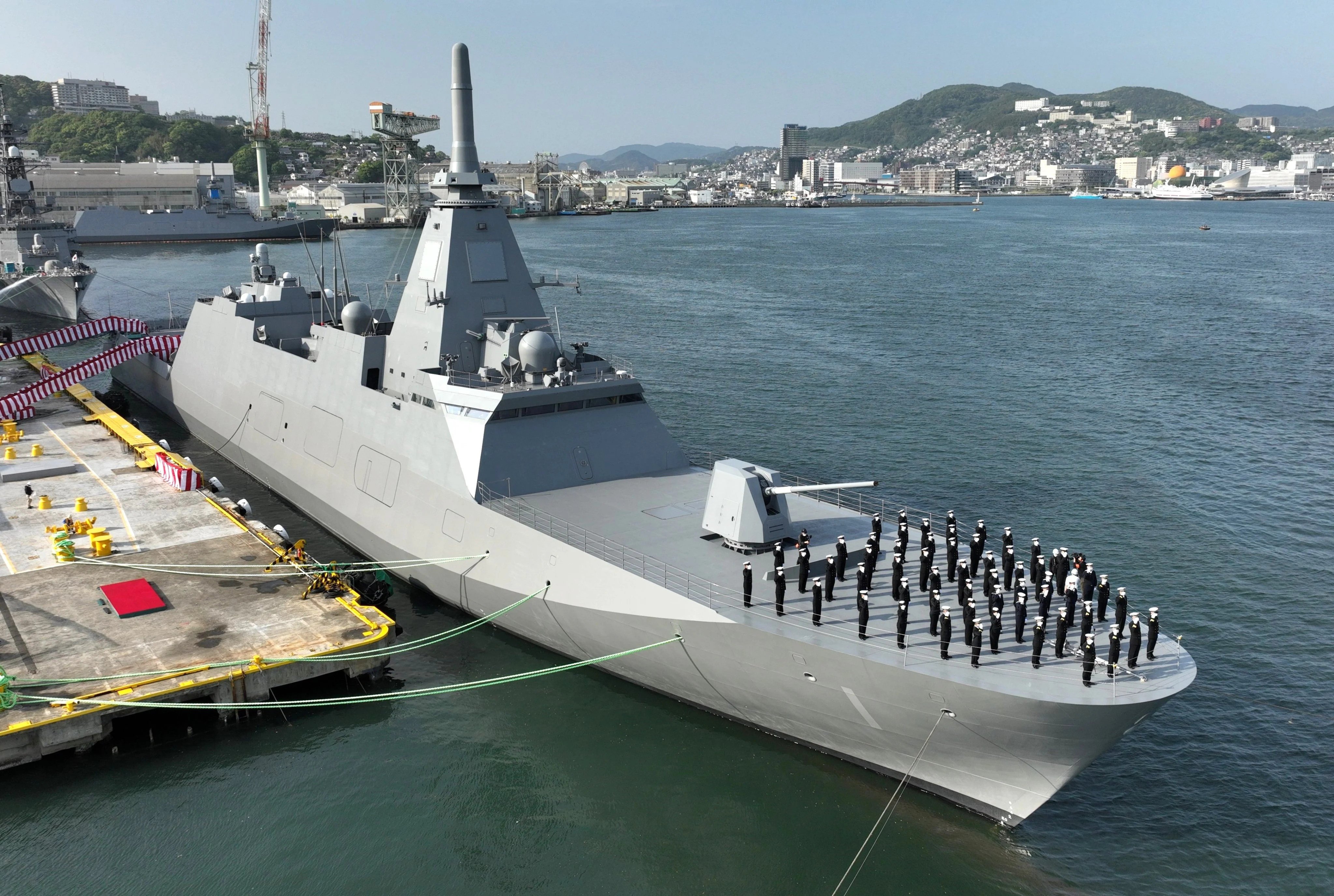 A Japanese Mogami-class guided-missile frigate. Tokyo aims to build a variant the warship in collaboration with Canberra. Photo: Handout