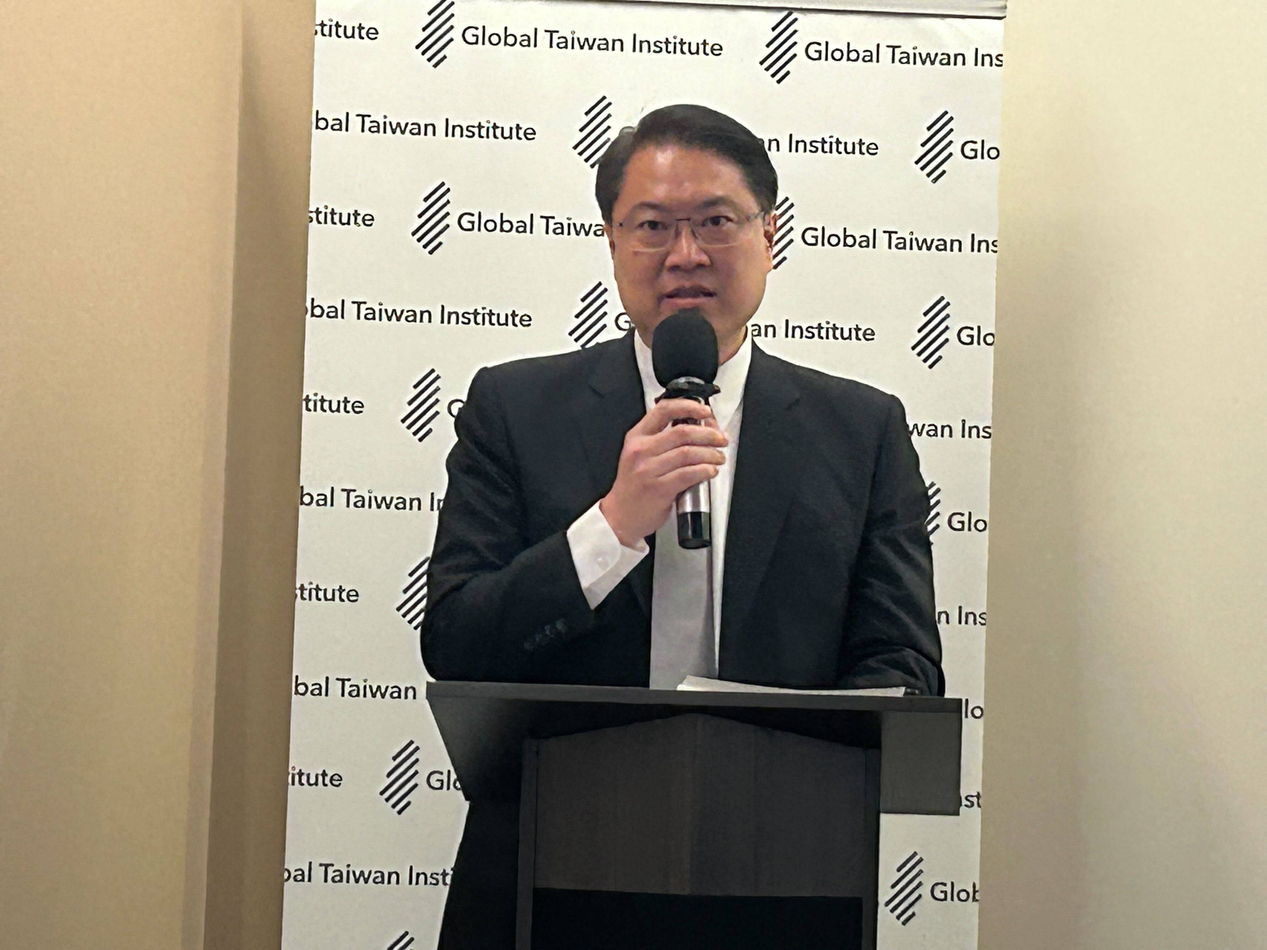 Lin Yu-chang, the No 2 official in Taipei’s ruling Democratic Progressive Party led by William Lai Ching-te, speaks at the Global Taiwan Institute in Washington on Tuesday. Photo: SCMP