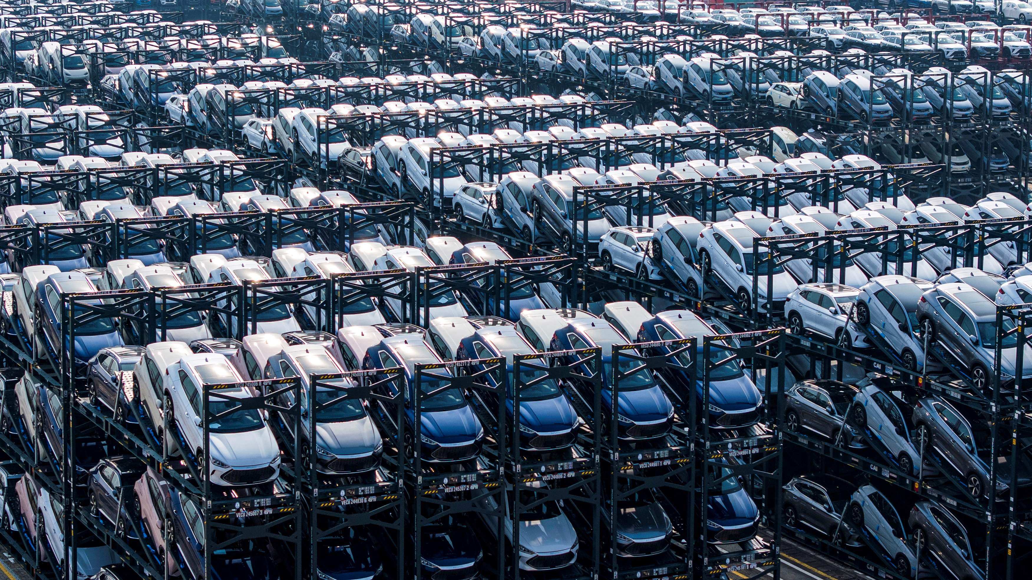 BYD electric cars wait to be loaded onto a ship at Taicang Port in Suzhou, in China’s eastern Jiangsu province on February 8, 2024. Photo: AFP