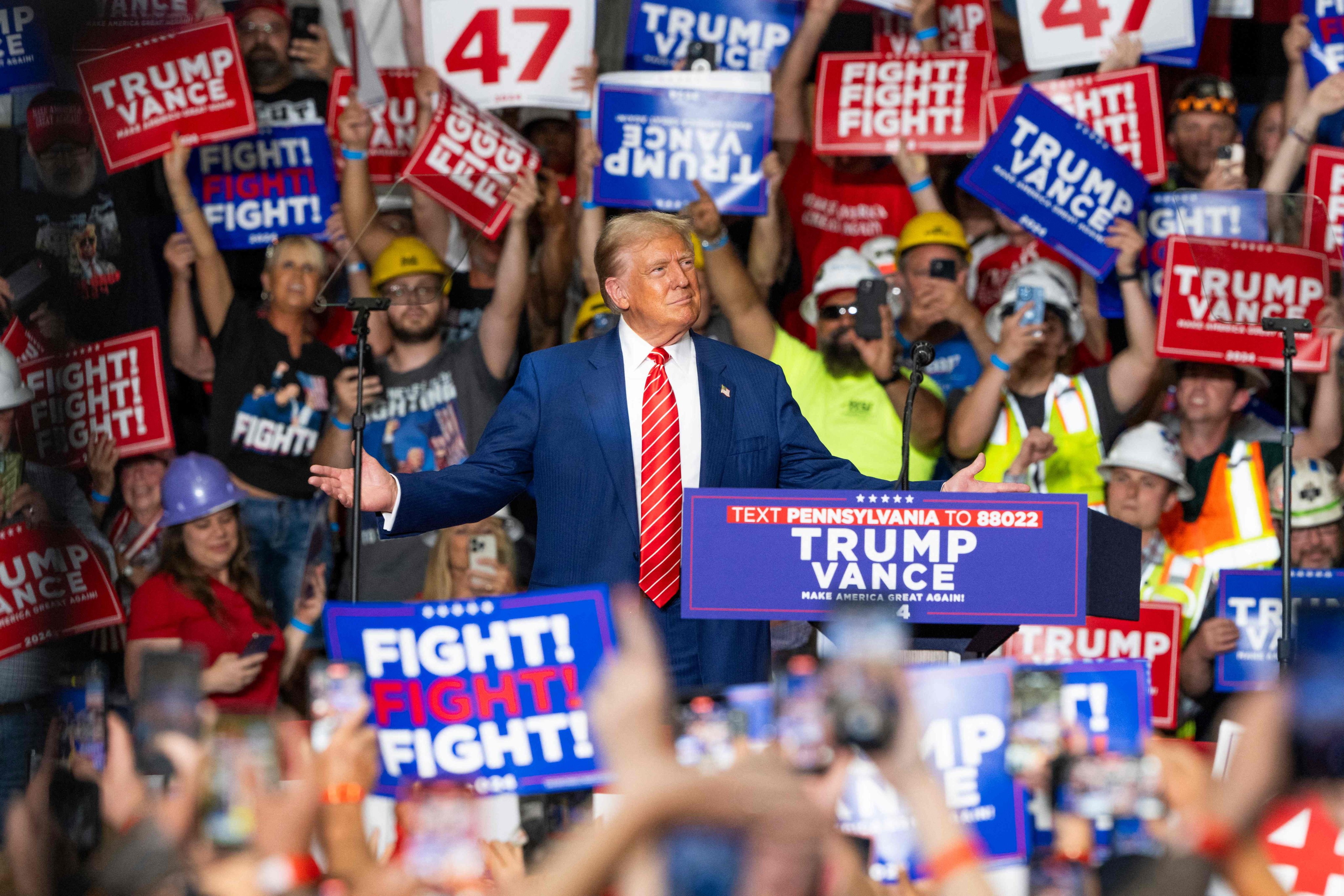 Former US President and Republican presidential candidate Donald Trump at a rally in Johnstown, Pennsylvania, on August 30. Photo: AFP