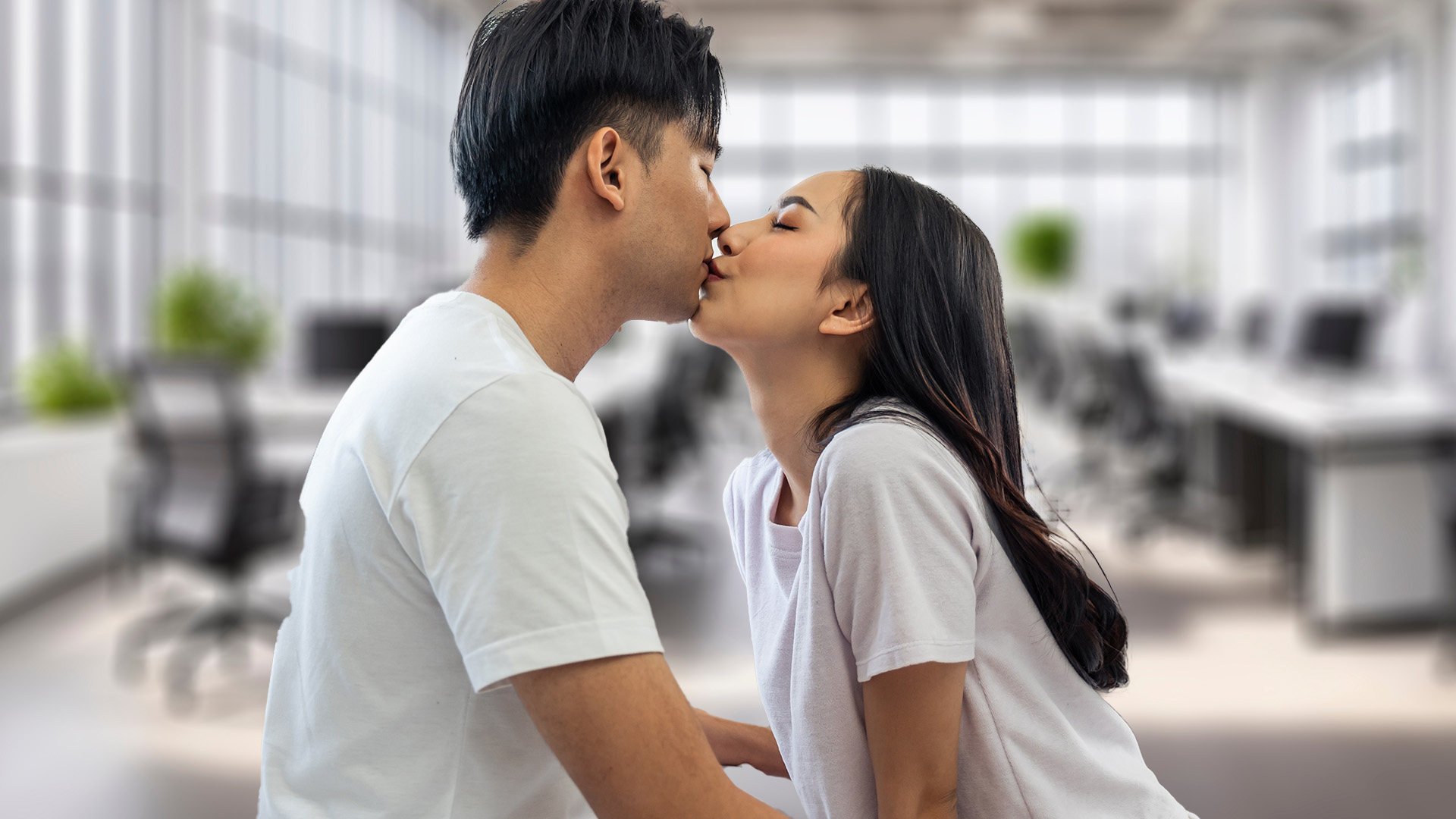 Two colleagues, both in separate marriages, caught kissing in the office, fired but sued the company for wrongful dismissal. Photo: SCMP composite/Shutterstock