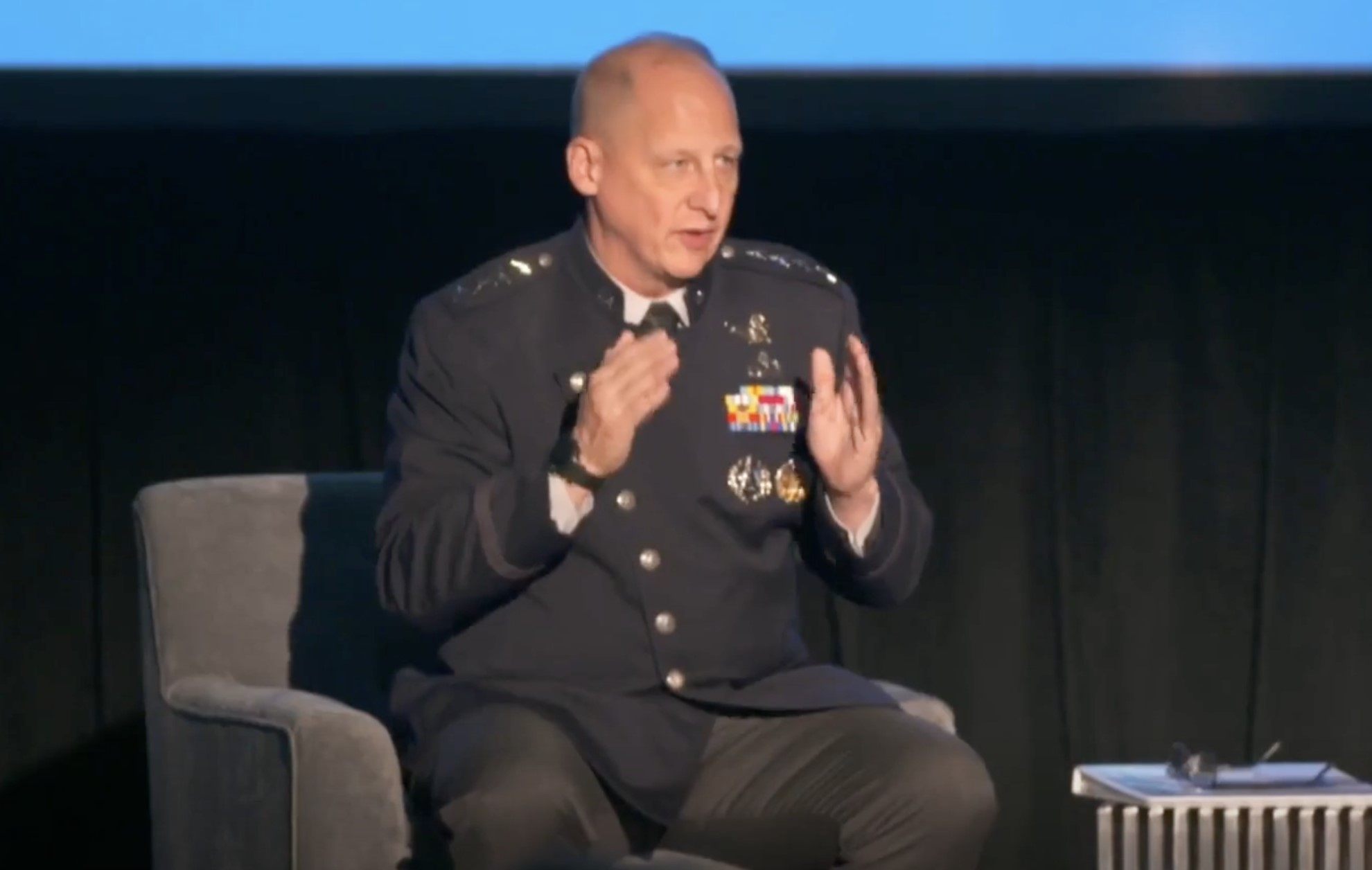 A screengrab of General Michael Guetlein of the United States Space Force speaking in Virginia on Wednesday.