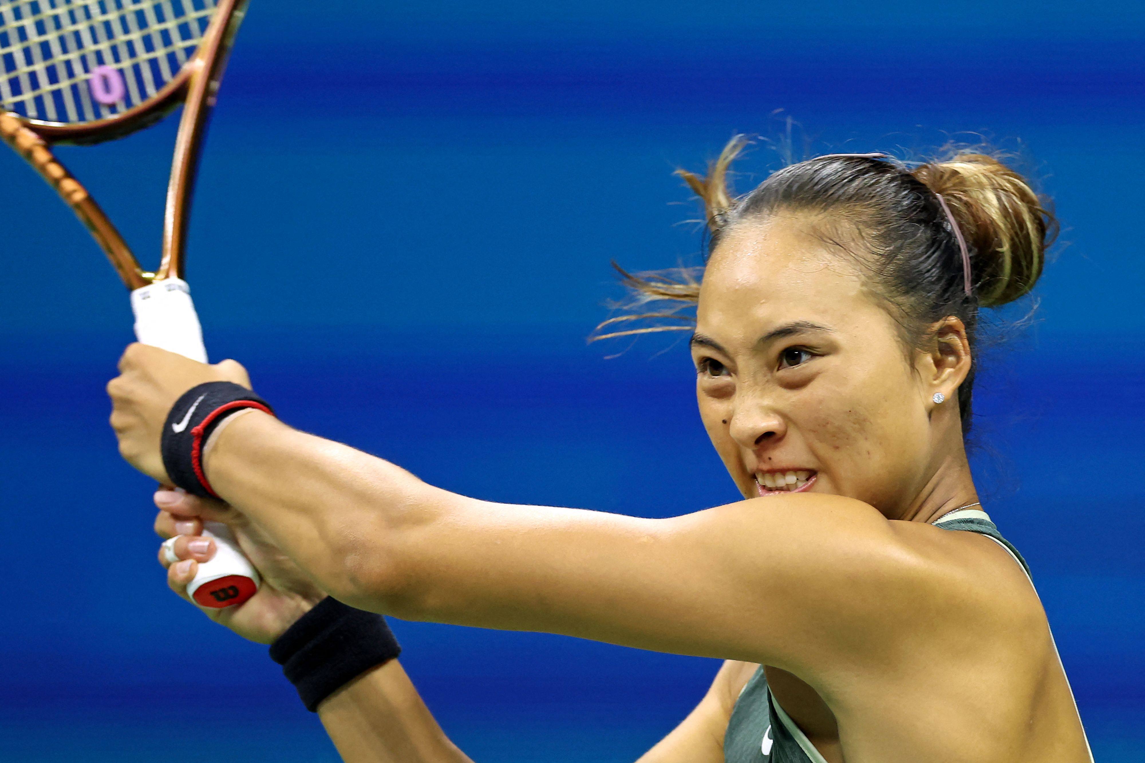 China’s Qinwen Zheng plays a backhand return against Croatia’s Donna Vekic during their women’s singles round of 16 tennis match at the US Open tennis tournament in New York on September 1. Photo: AFP