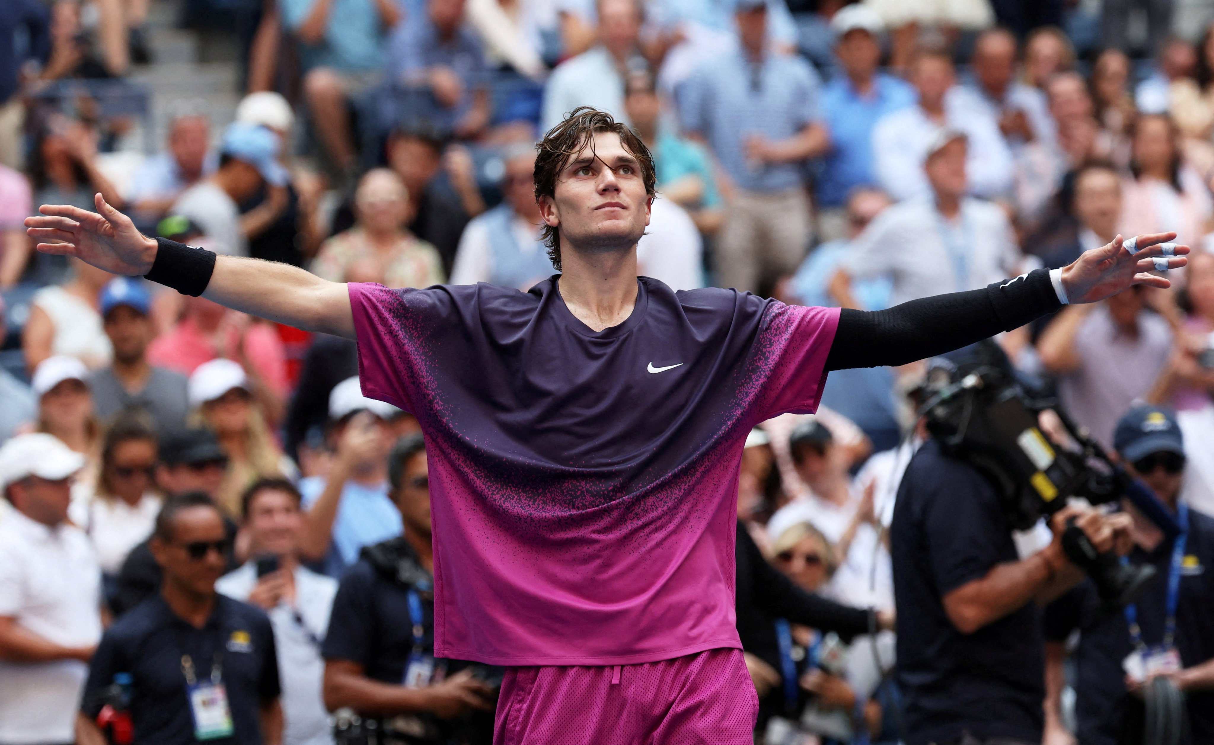 Britain’s Jack Draper celebrates beating Australia’s Alex De Minaur to reach the US Open semi-finals. Photo: Reuters