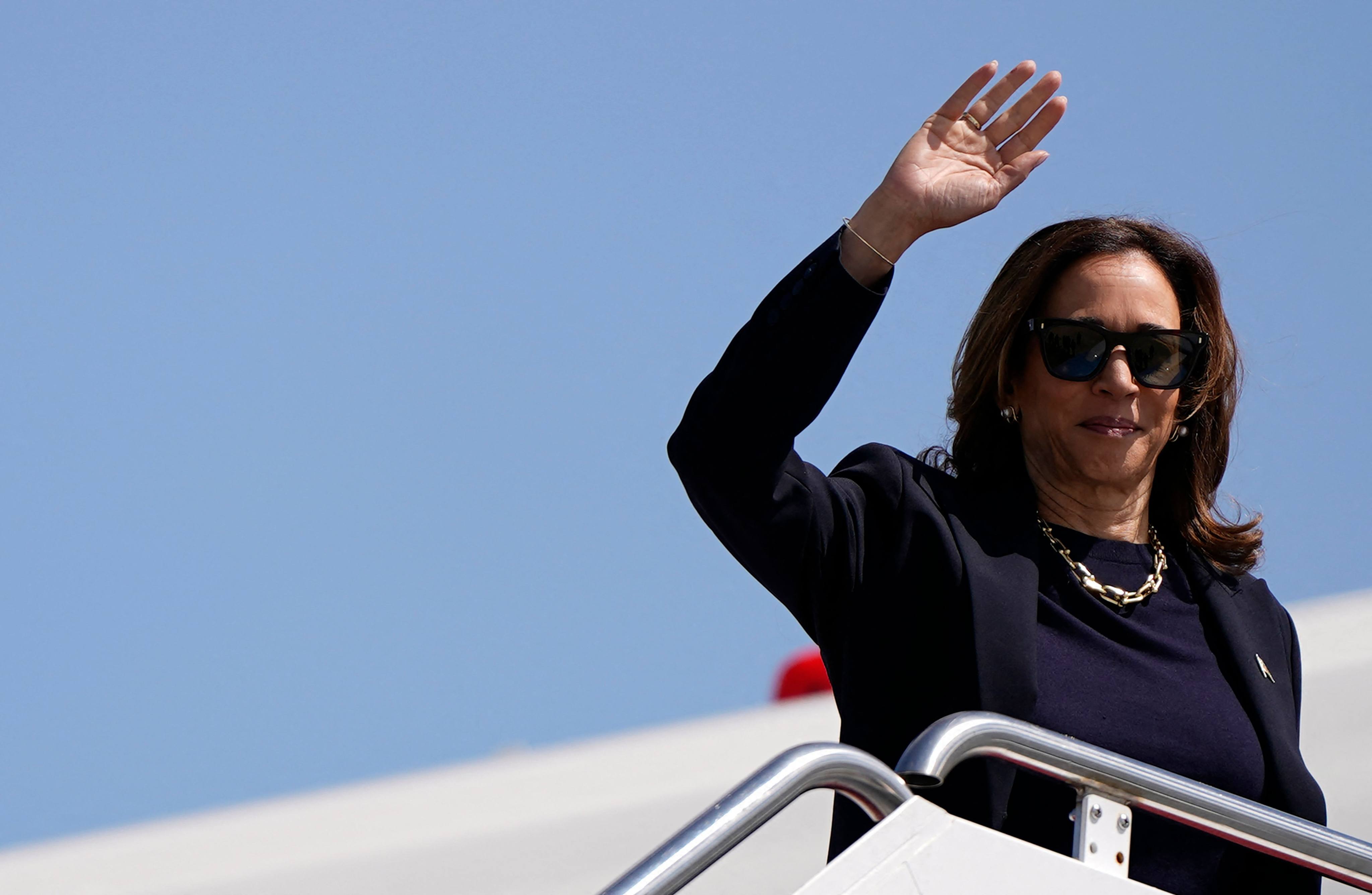 US Vice-President Kamala Harris, the 2024 Democratic presidential nominee, boards Air Force Two at Joint Base Andrews in Maryland on Thursday. Photo: AFP