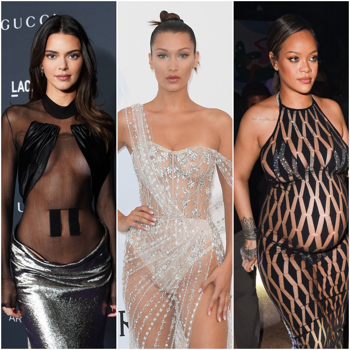 Kendall Jenner, Bella Hadid and Rihanna are just three of the celebrities showing that sheer fabrics and nearly there looks can be anything but cheap. Photo: Getty Images