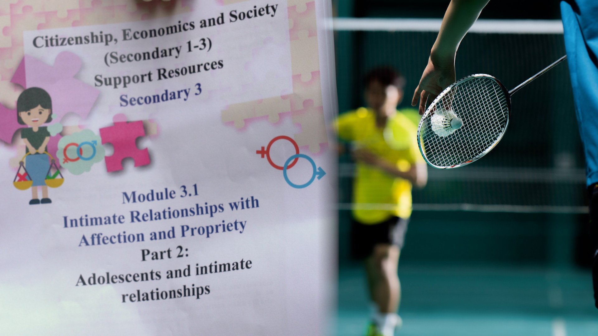 Education Bureau material for secondary students says if a boy and girl have intimate physical contact that induces desire, they should either “leave the scene immediately” or go to play badminton together. Image: SCMP