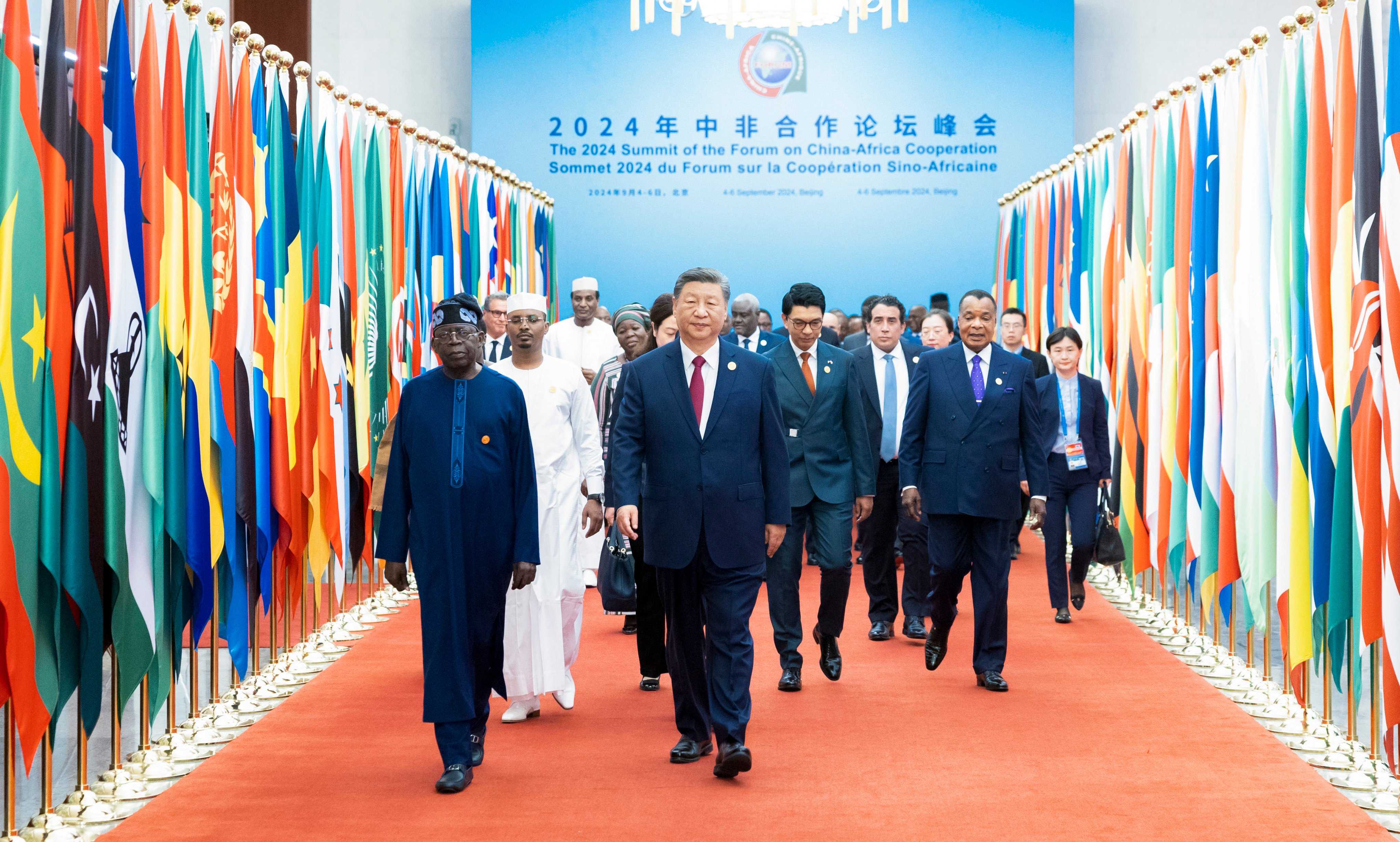 Chinese President Xi Jinping (centre) and leaders of African nations arrive to attend the opening of the 2024 Forum on China-Africa Cooperation (FOCAC) summit in Beijing on Thursday. Photo: Xinhua