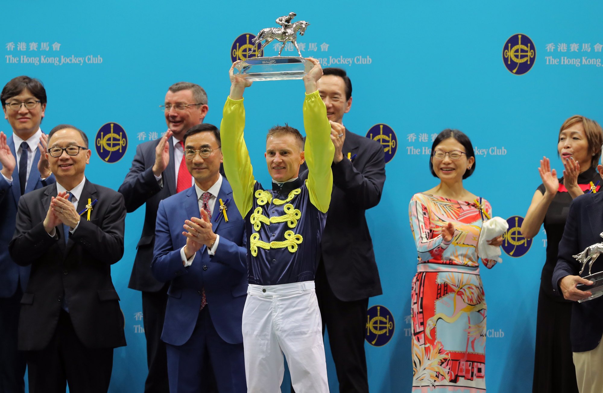 Zac Purton celebrates his seventh Hong Kong jockeys’ premiership in July.