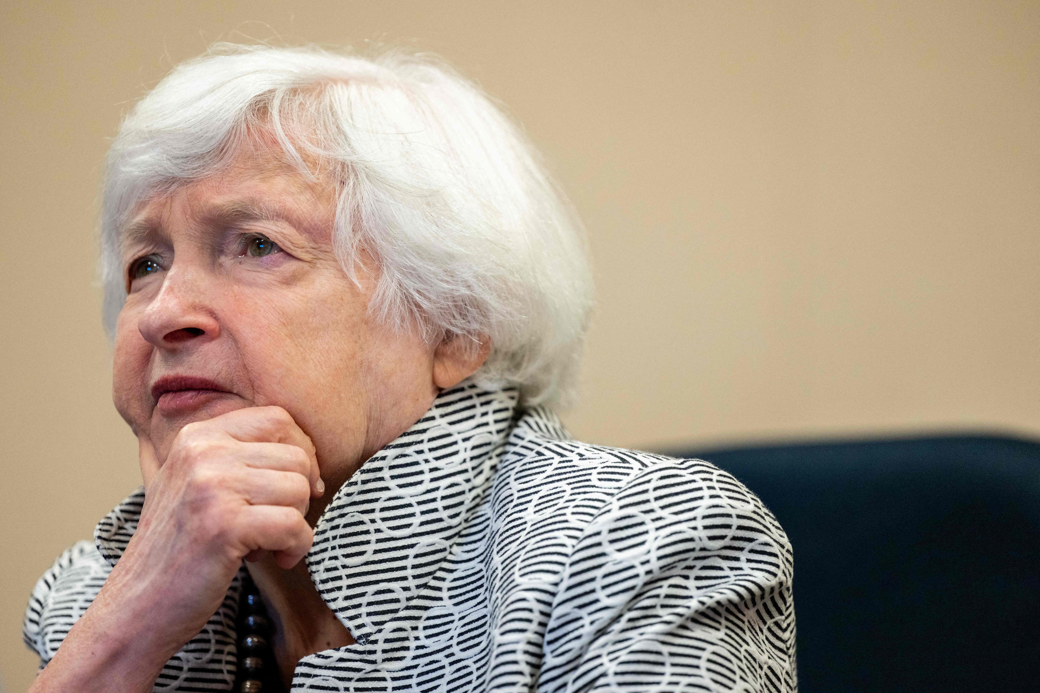 US Secretary of the Treasury Janet Yellen listens to a presentation during a tour at the IRS Processing Facility in Austin, Texas, on Friday. Photo: AFP