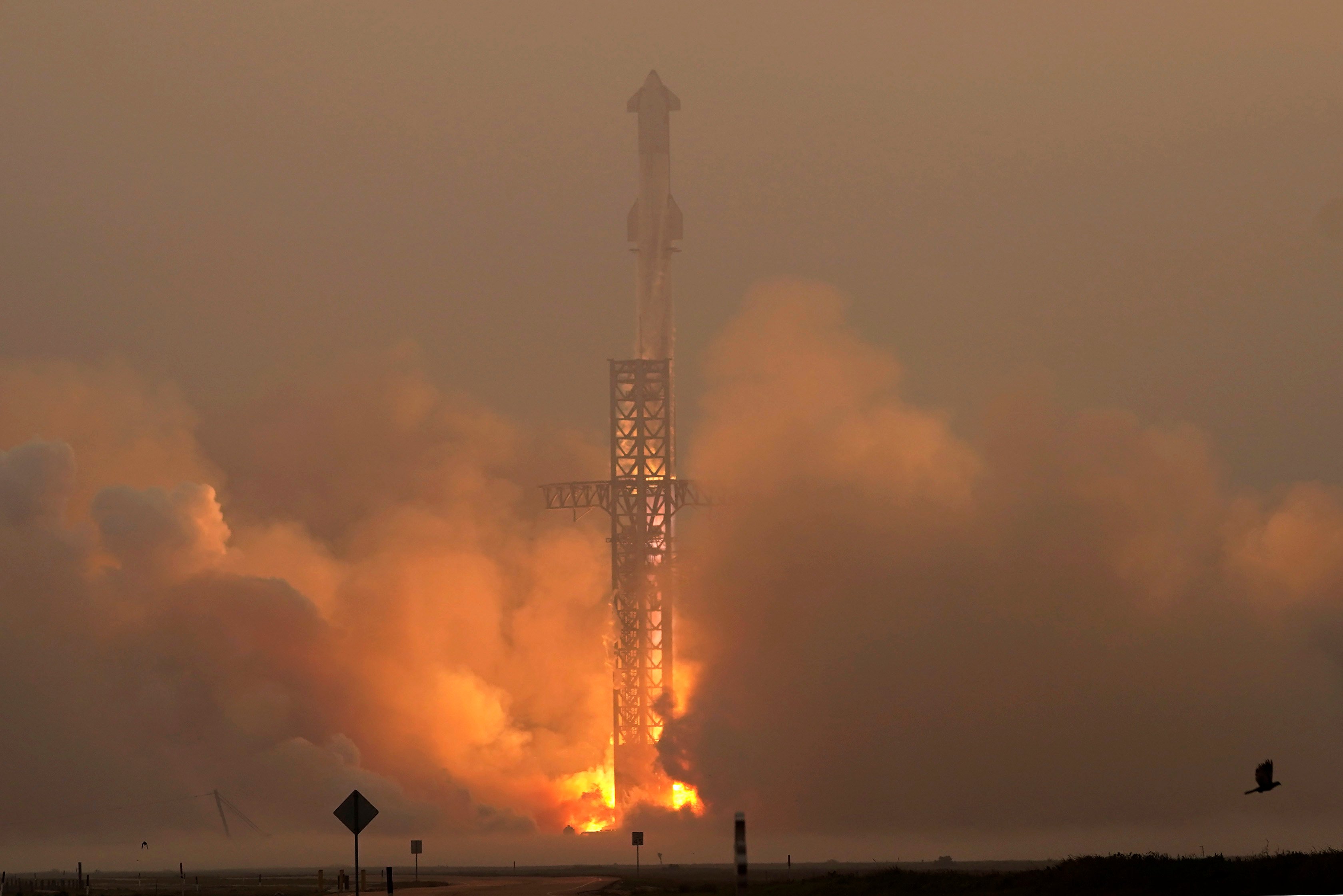 SpaceX’s mega rocket Starship lifts off from a launch site in Texas in June. Photo: AP