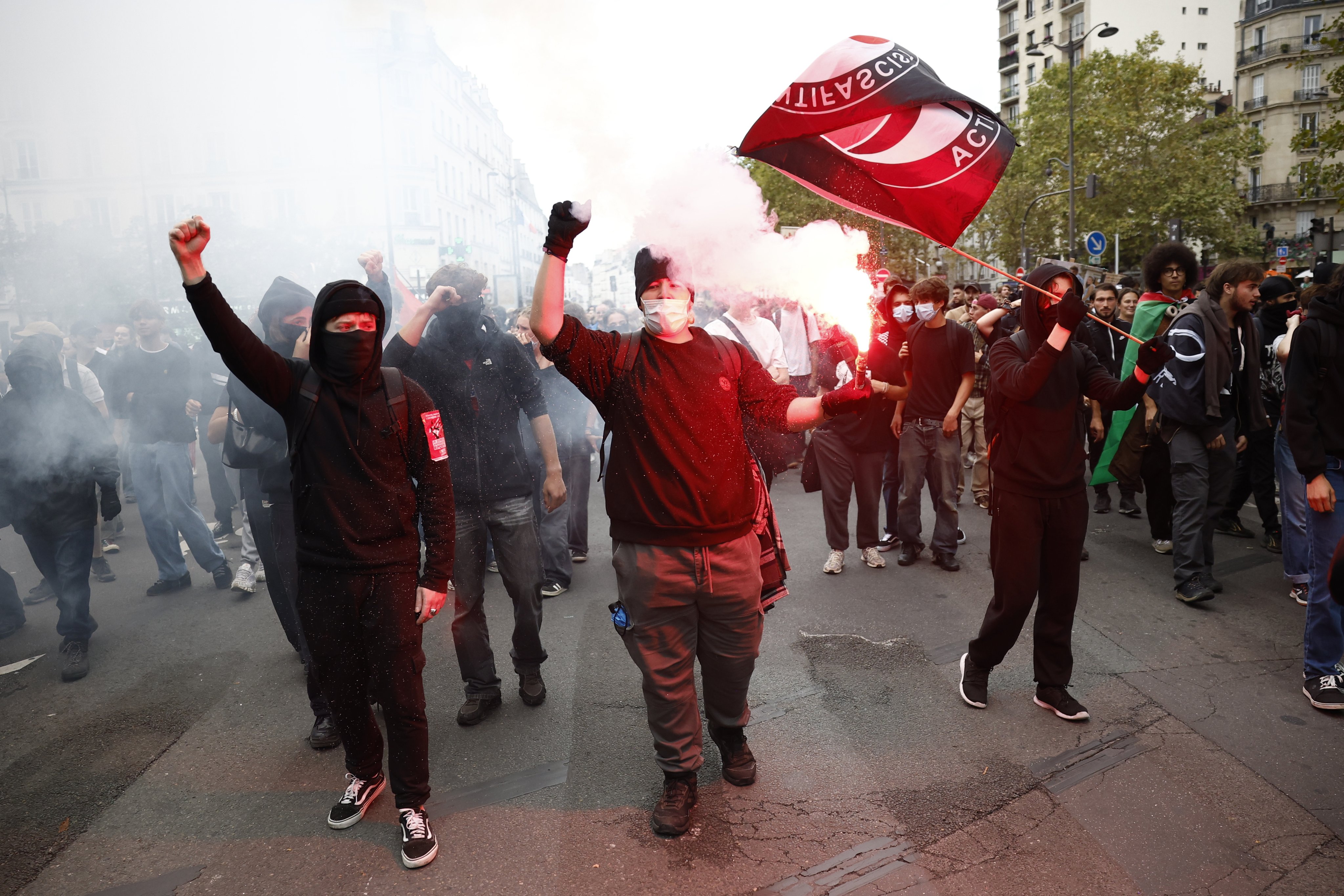 Protesters take part in a rally in Paris on Saturday. Photo: EPA-EFE