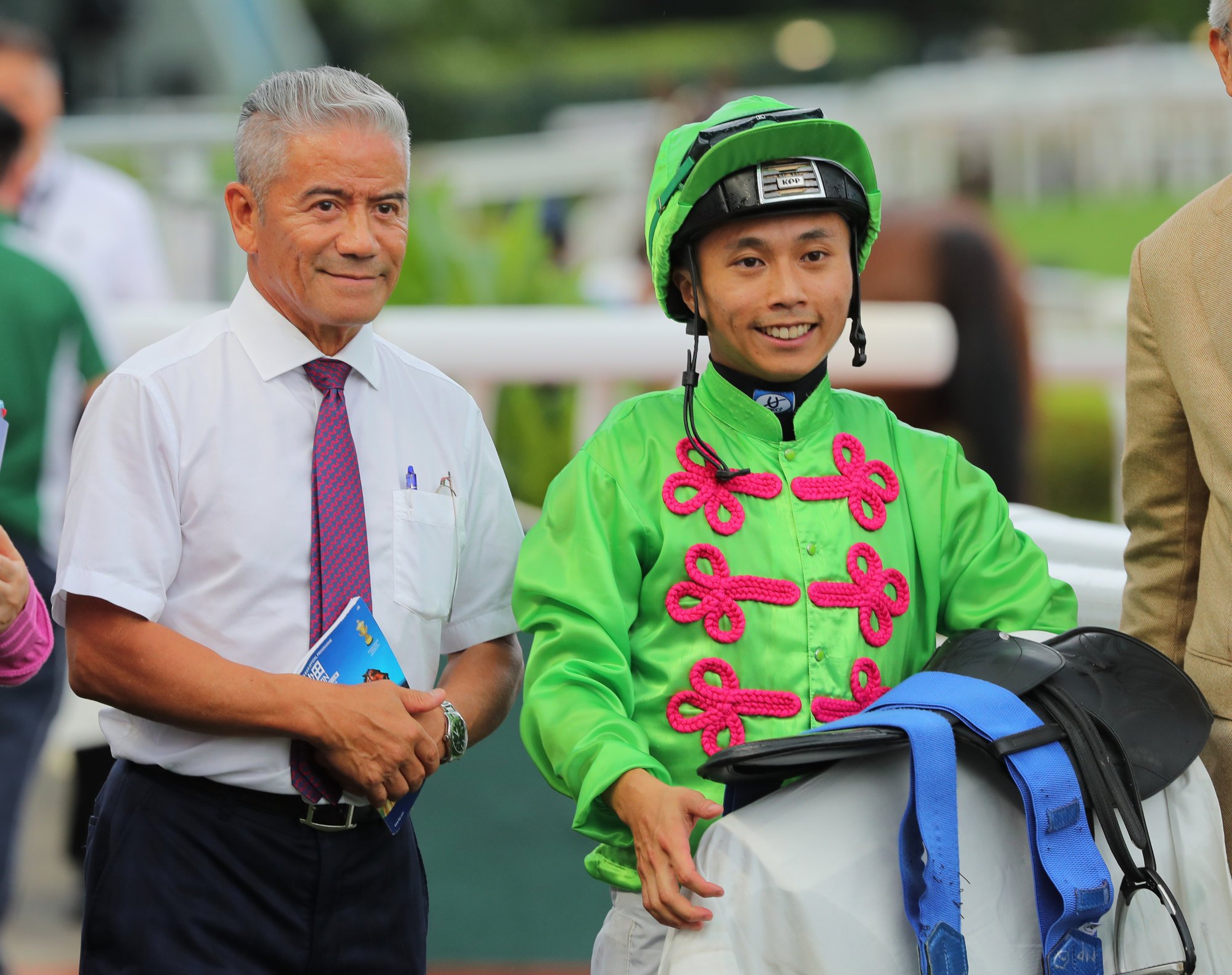 Tony Cruz and Matthew Poon celebrate Super Fortune’s win at Sha Tin.