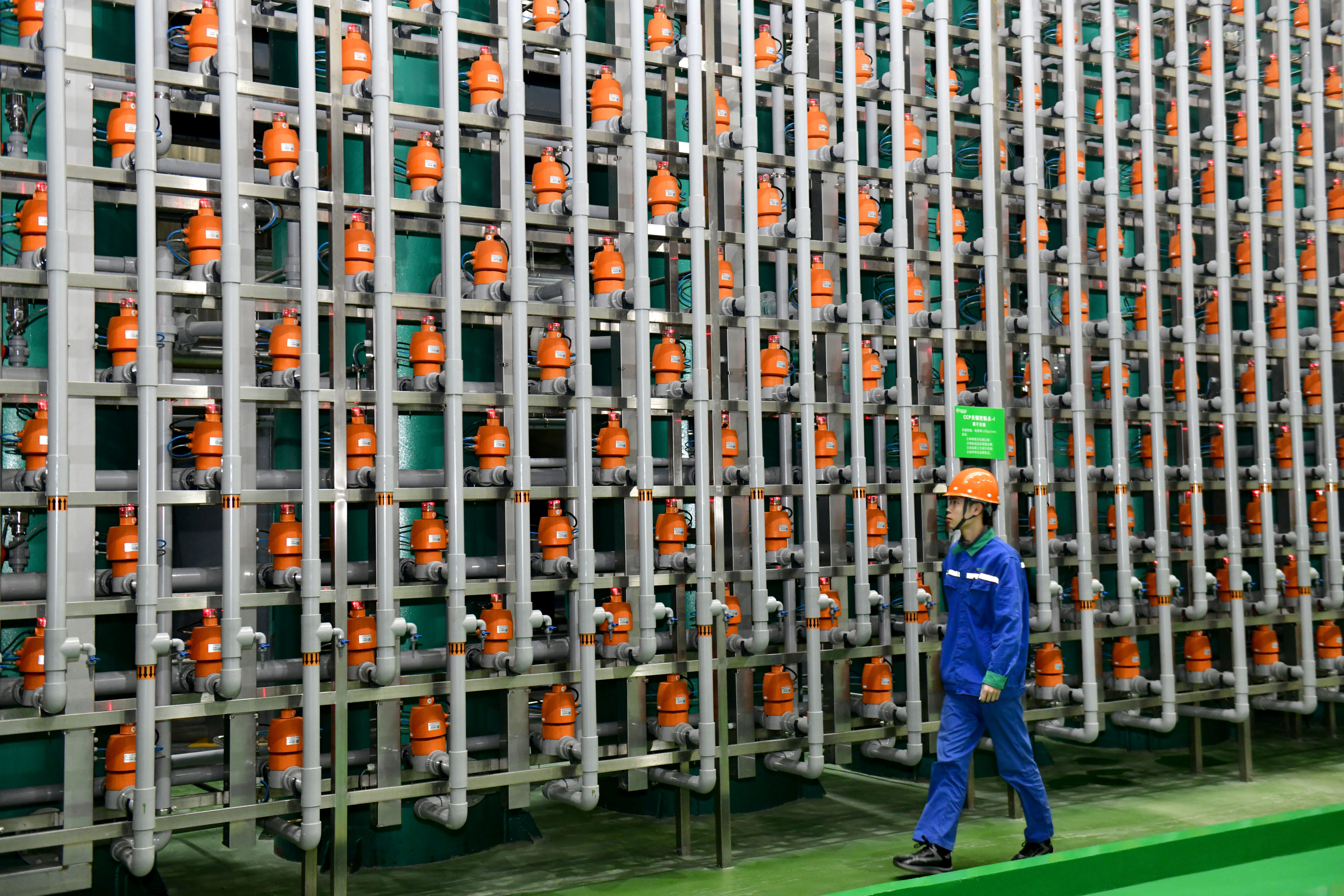 A worker checks a production line of a biotech company in Boxing County,  Shandong province. Photo: Xinhua