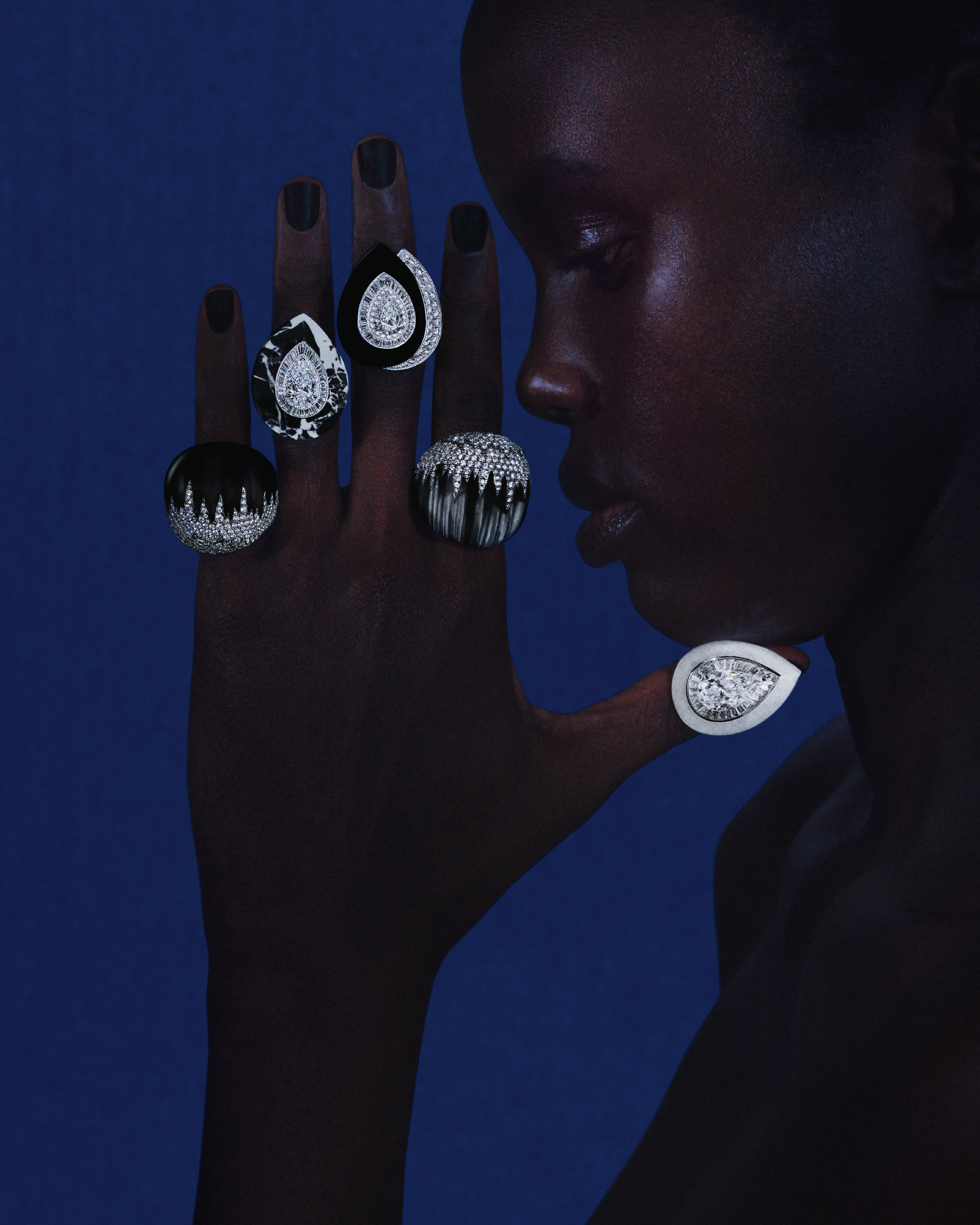 Boucheron creative director Claire Choisne talks about the design process, from defying convention with Carte Blanche to adventuring in Iceland for the water-inspired Or Bleu – producing pieces including the rings shown here. Photos: Handout