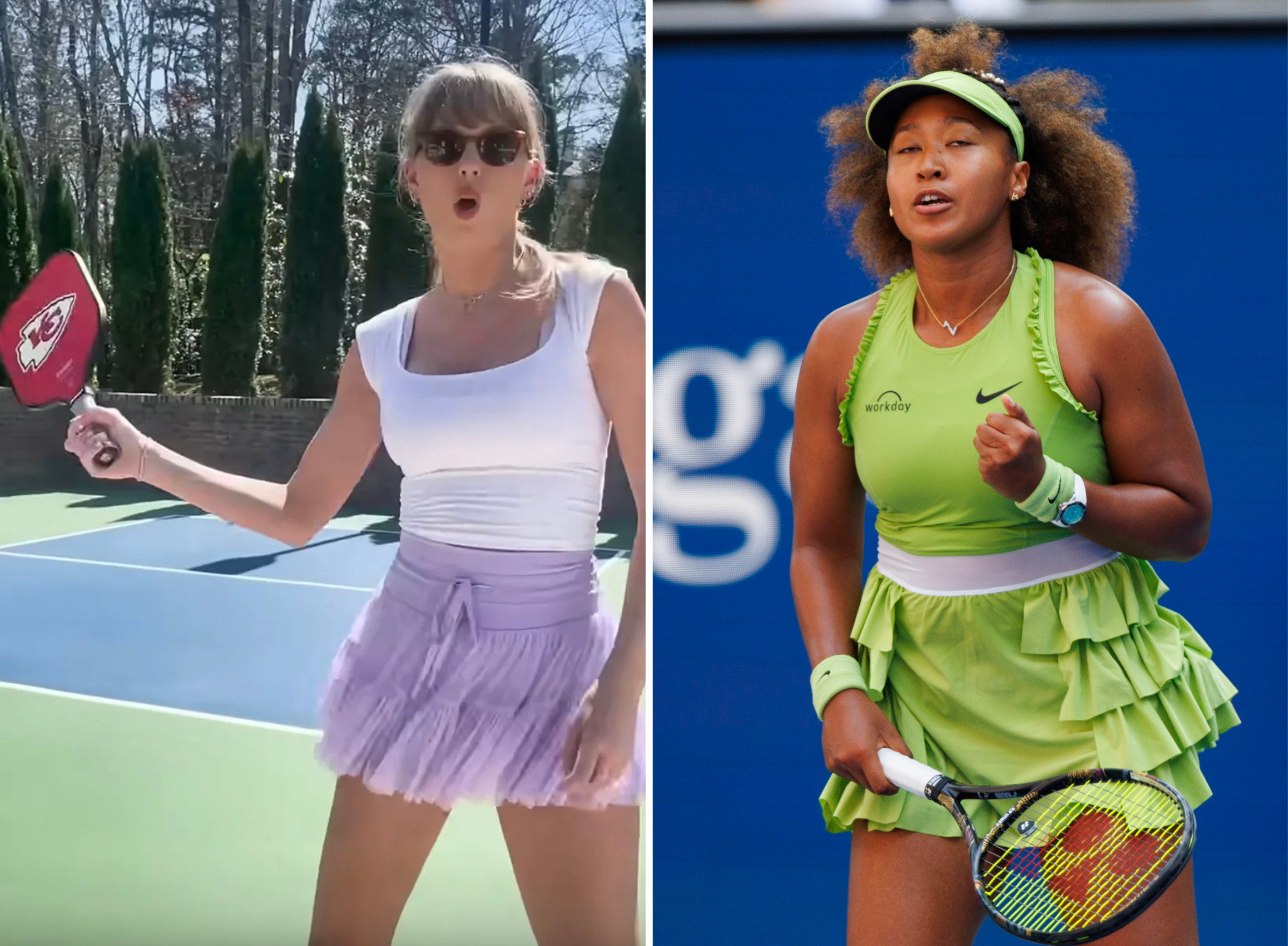 Taylor Swift in tenniscore, and Japanese tennis player Naomi Osaka during the US Open championships in New York. Tennis outfits like theirs have become popular with fashion fans the world over. Photos: YouTube, EPA