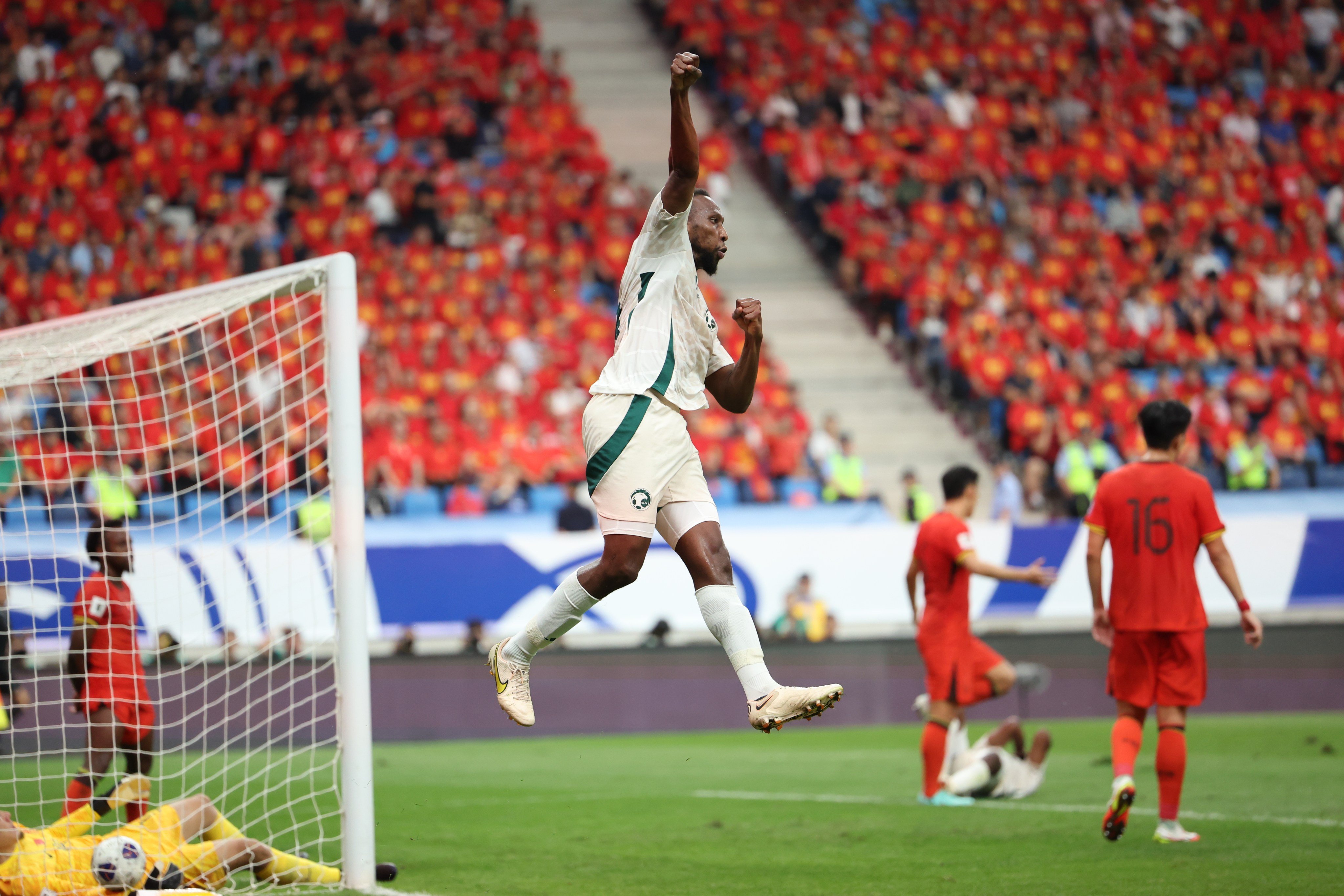 Hassan Kadesh scored twice in Saudi Arabia’s 2-1 win over China. Photo: Xinhua