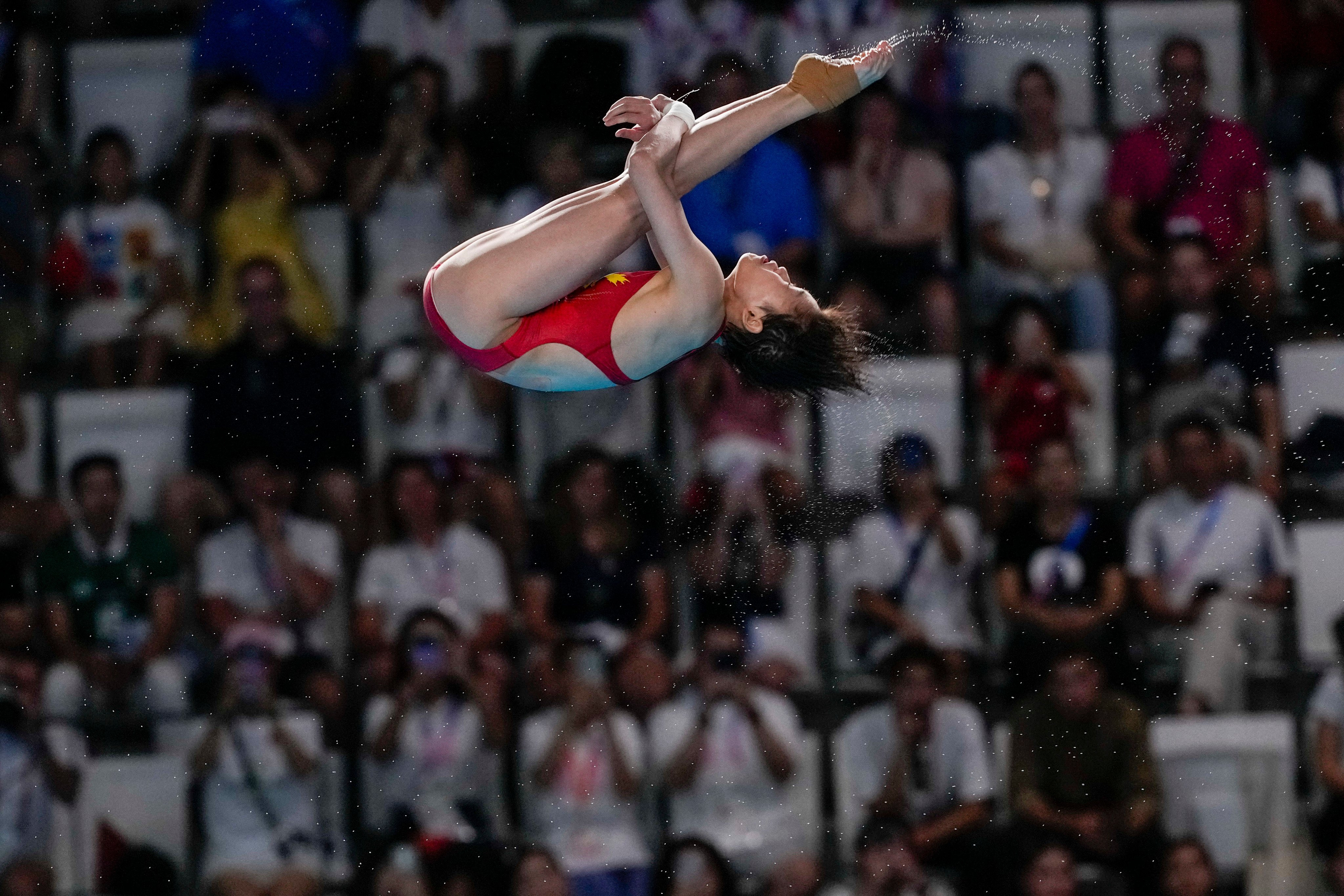 China’s Quan Hongchan competes in the women’s 10m platform diving final at the 2024 Summer Olympics, on August 6 in France. Photo: AP 