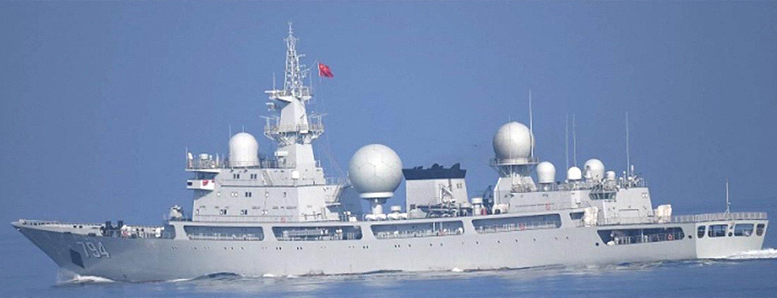 A Chinese Navy Dongdiao-class electronic reconnaissance ship in the Tsushima Strait on Saturday. Five Chinese naval ships entered the Sea of Japan over the weekend heading in the direction of Russia. Photo: Japan’s Defence Ministry/AFP