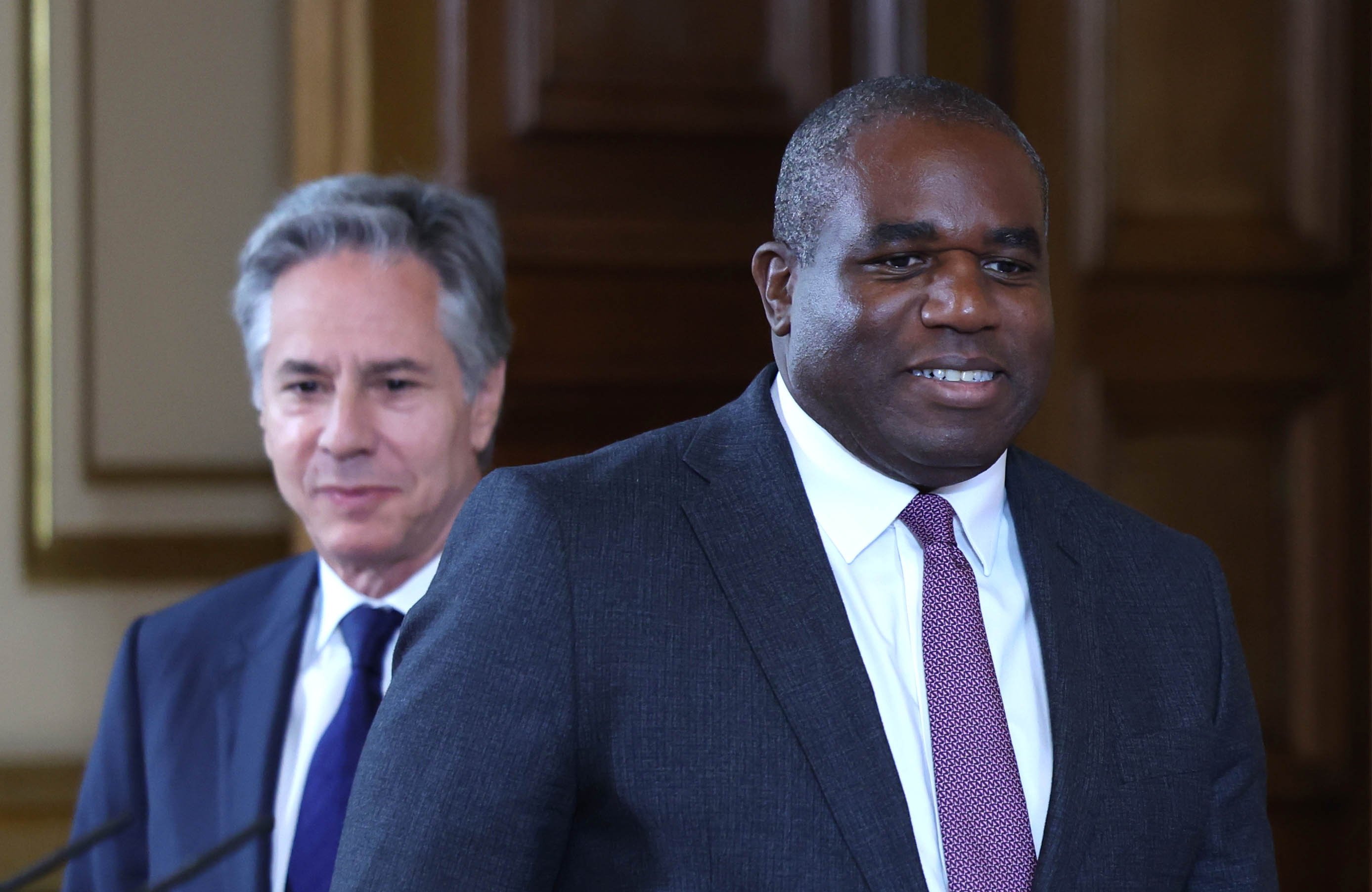 US Secretary of State Antony Blinken (left) and British Foreign Secretary David Lammy attend a press conference as part of a strategic dialogue in London on Tuesday. Photo: EPA-EFE