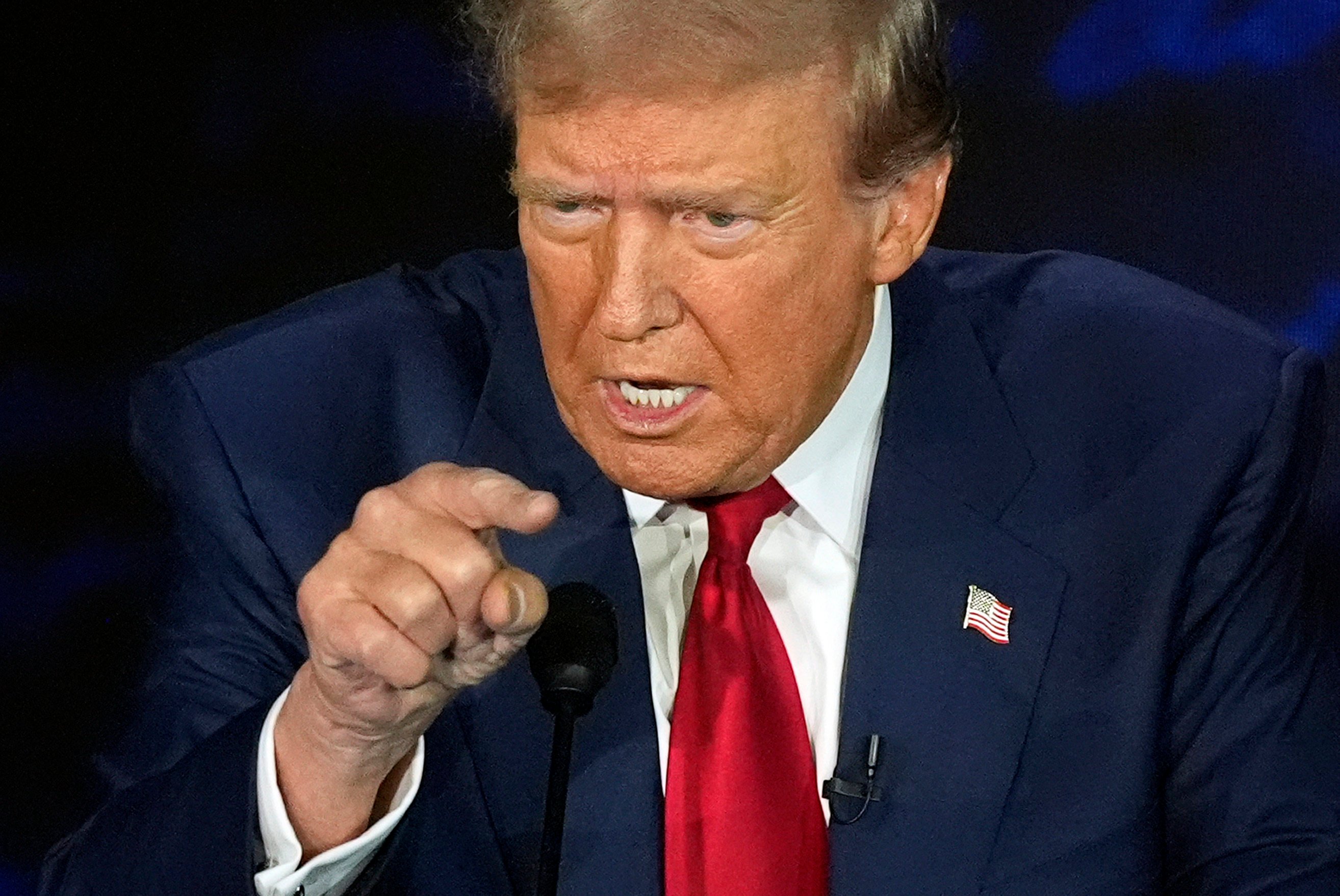 Donald Trump pictured during the debate on Tuesday night. Photo: AP 