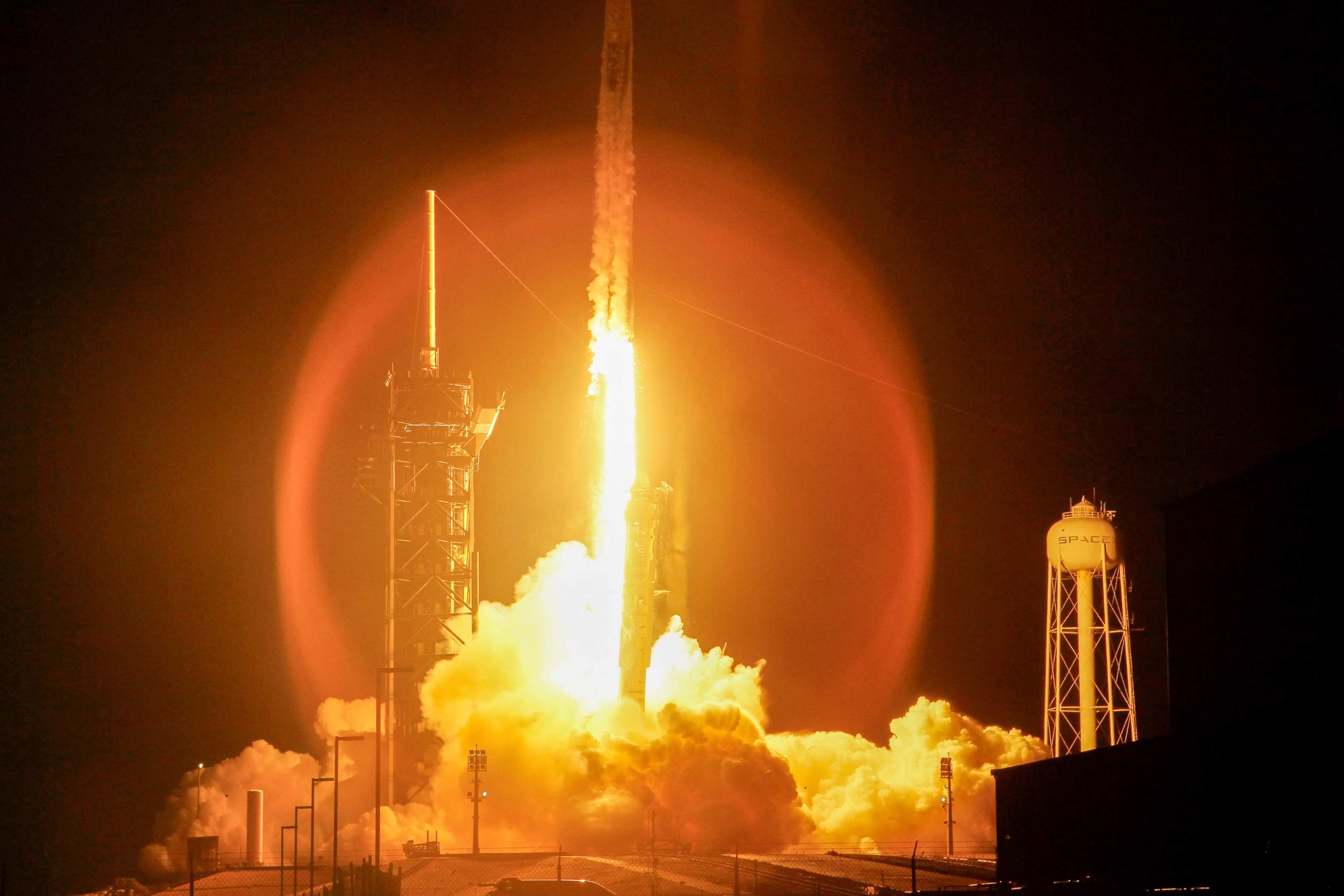 SpaceX’s Polaris Dawn Falcon 9 rocket blasts off from Launch Complex 39A of Nasa’s Kennedy Space Centre on Tuesday. Photo: AFP