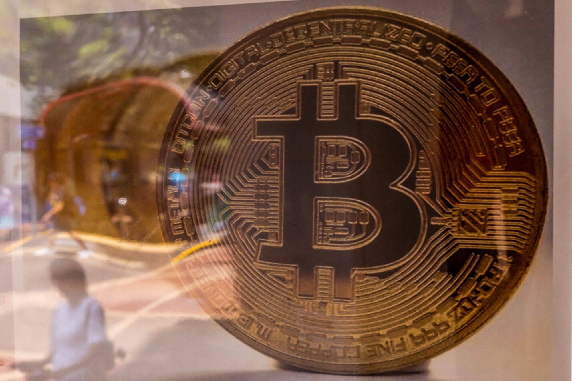 Signage for bitcoin in Hong Kong on August 5, 2024. Photo: Bloomberg