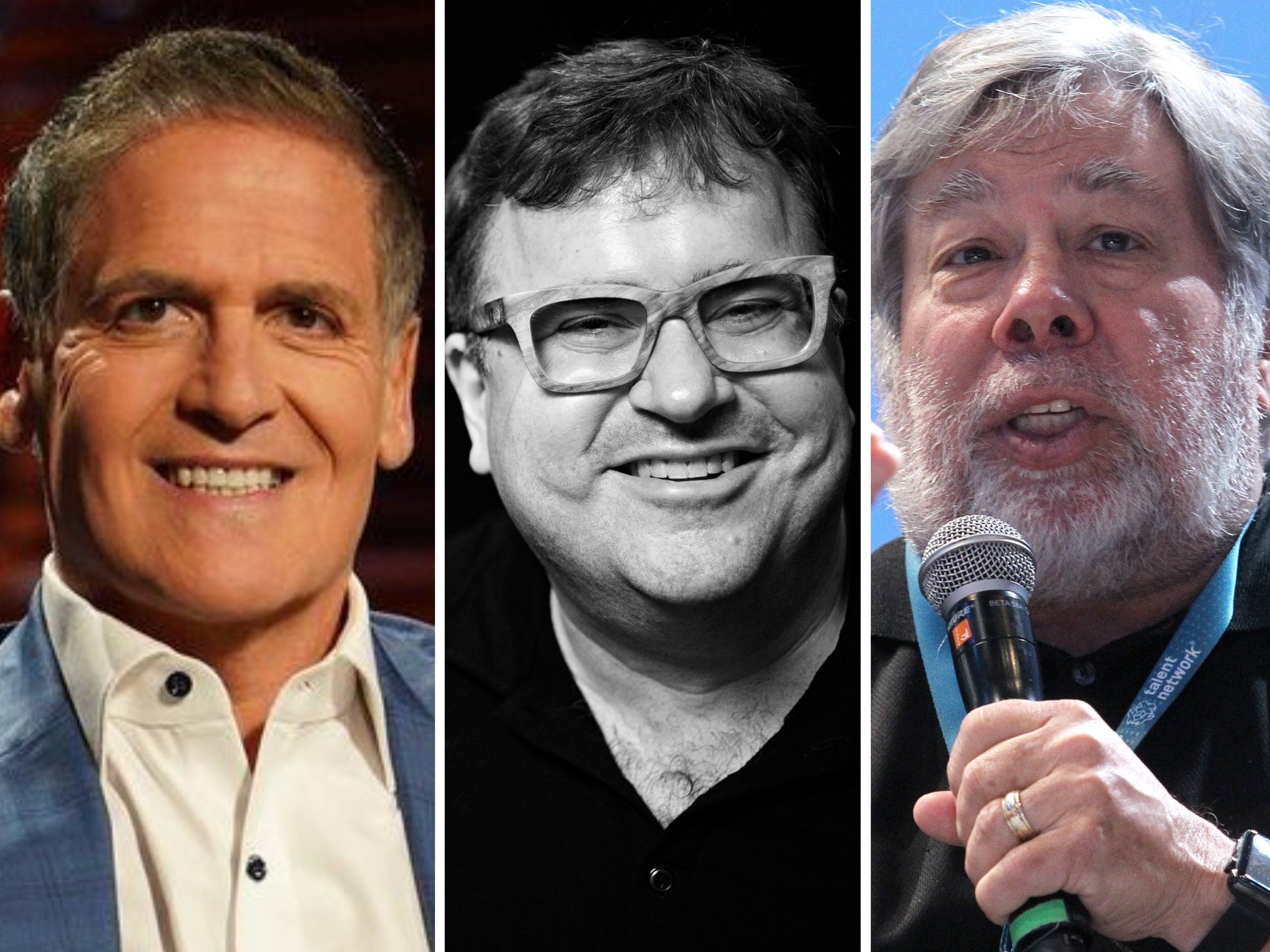 Mark Cuban, Reid Hoffman and Steve Wozniak are all supporting Kamala Harris in her race to the White House. Photos: @mcuban; @reidhoffman/Instagram; EPA/TWT