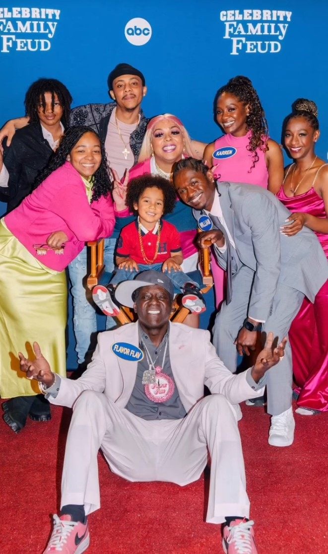 Flava Flav has eight children and, despite his occasionally rocky relationships with their mums, brought his family onto an episode of Celebrity Family Feud earlier this year. Photo: @flavorflavofficial/Instagram