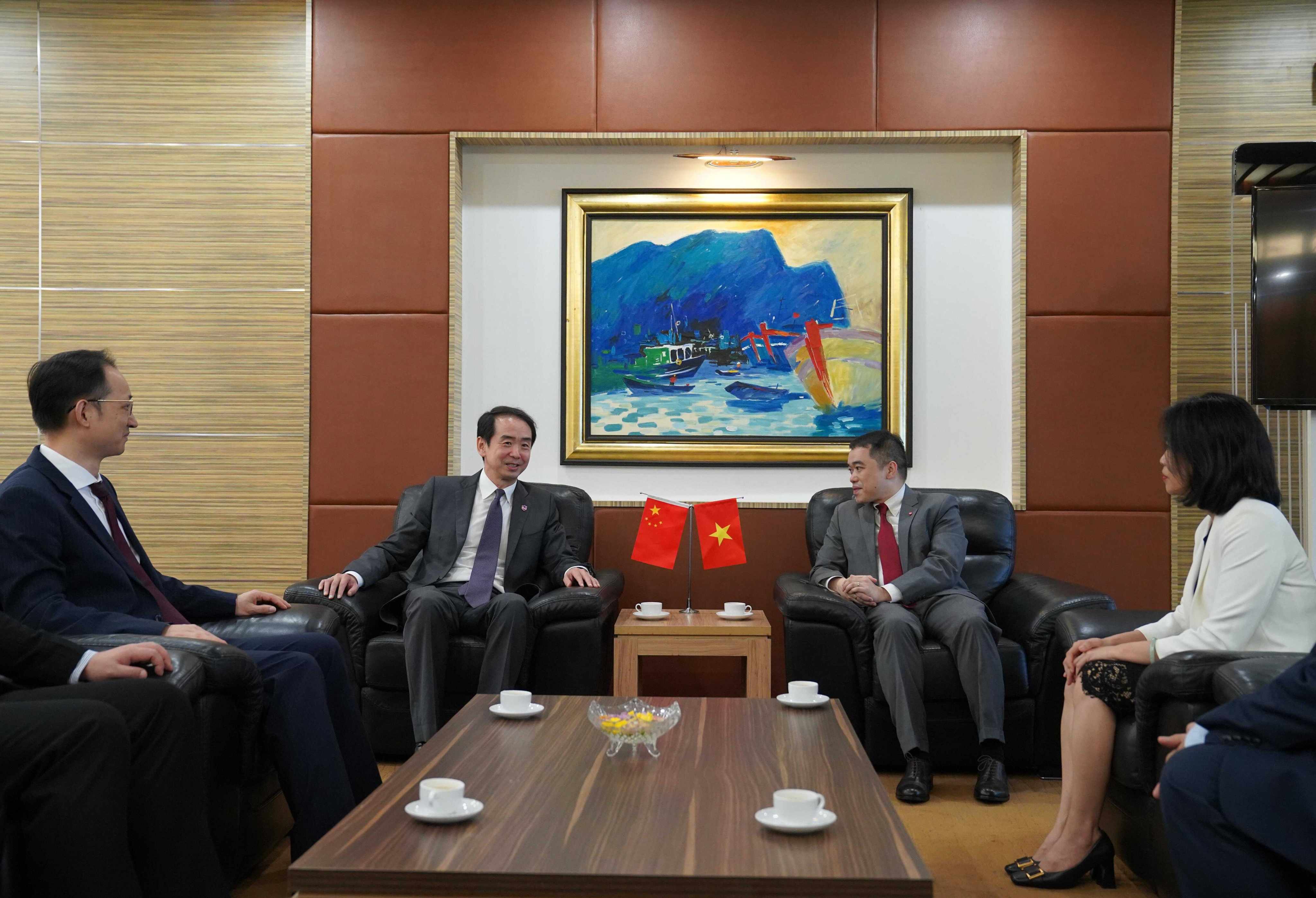 Beijing’s new ambassador to Vietnam He Wei (second from left) arrives in Hanoi on Wednesday. Photo: Chinese embassy in Vietnam