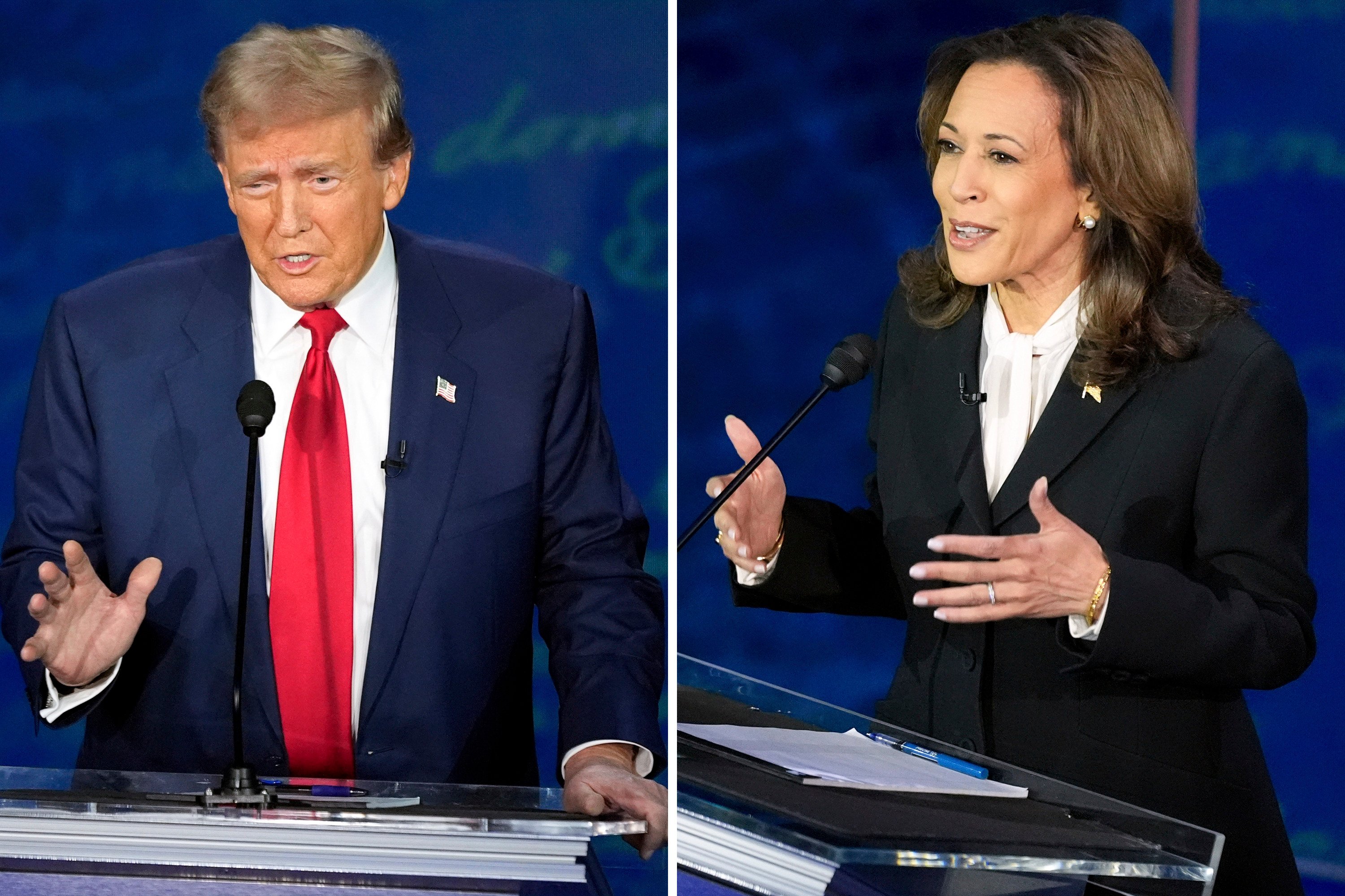 Republican presidential nominee Donald Trump and Democratic presidential nominee Kamala Harris debate in Philadelphia on September 10, 2024. Photo: AP