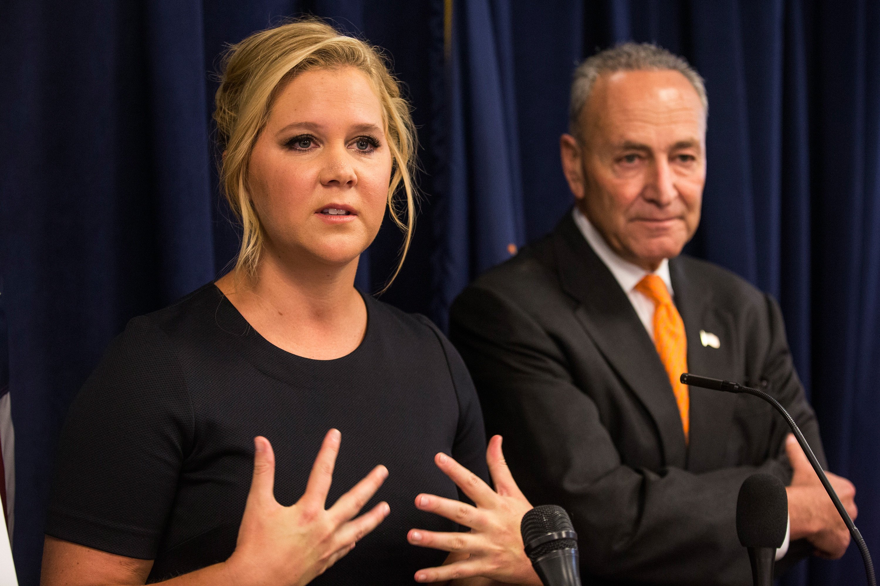 When Hollywood meets Capitol Hill: comedian Amy Schumer and her cousin, US Senator Chuck Schumer, have found a way to use each other’s influence to make an impact on US politics. Photo: Getty Images