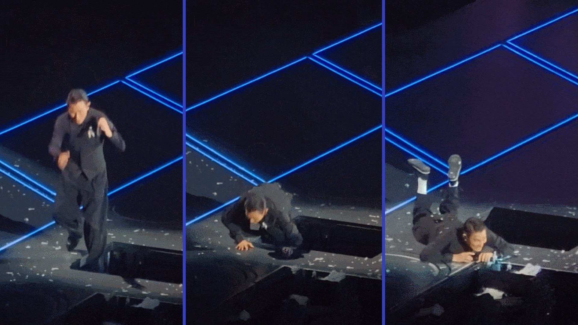 Andy Lau narrowly escaped serious injury at a Shenzhen concert after falling into an open trapdoor. Photo: SCMP composite/QQ.com