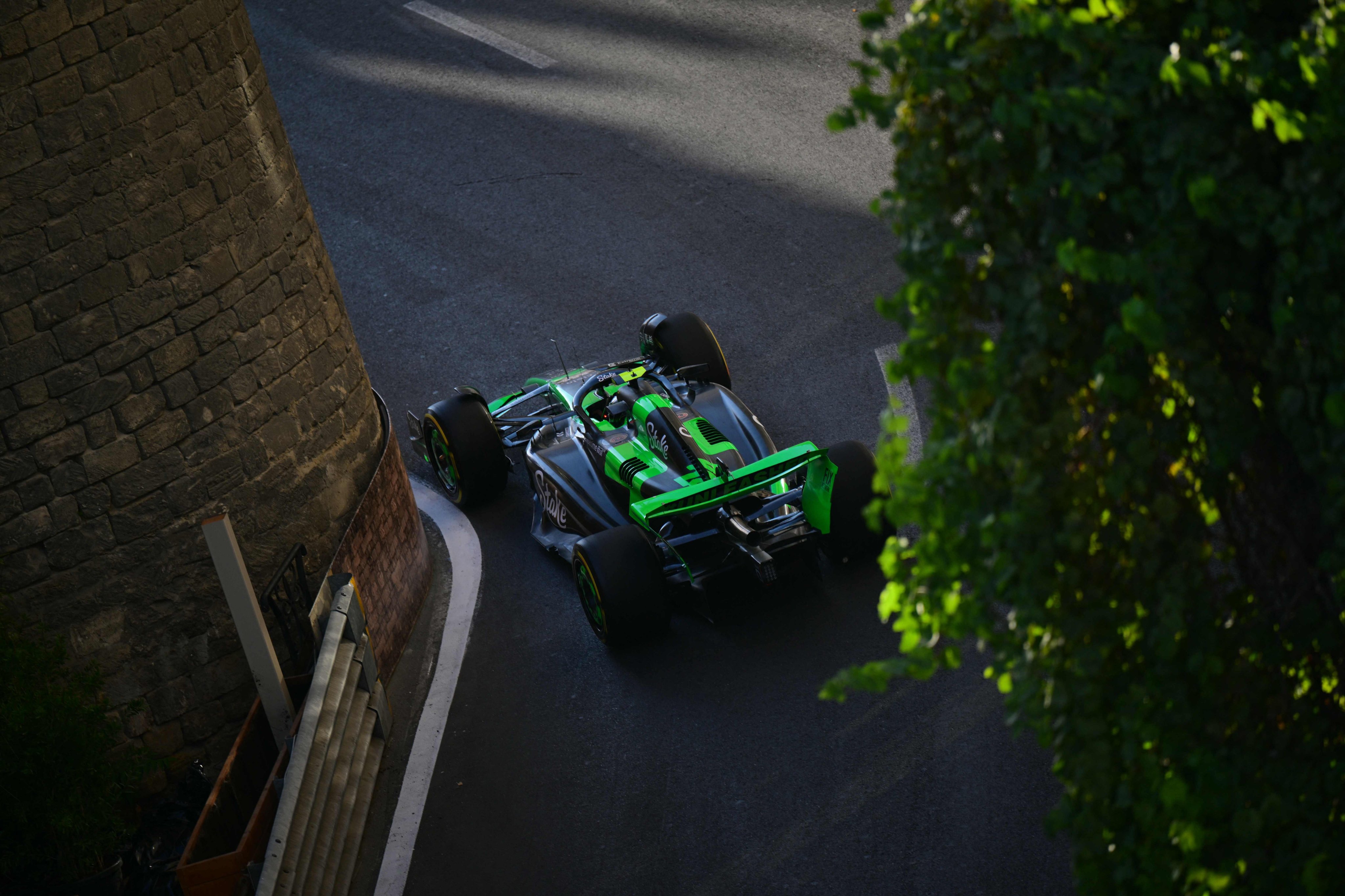 Sauber’s Zhou Guanyu steers his car during the second practice session ahead of the Azerbaijan Grand Prix in Baku. Photo: AFP