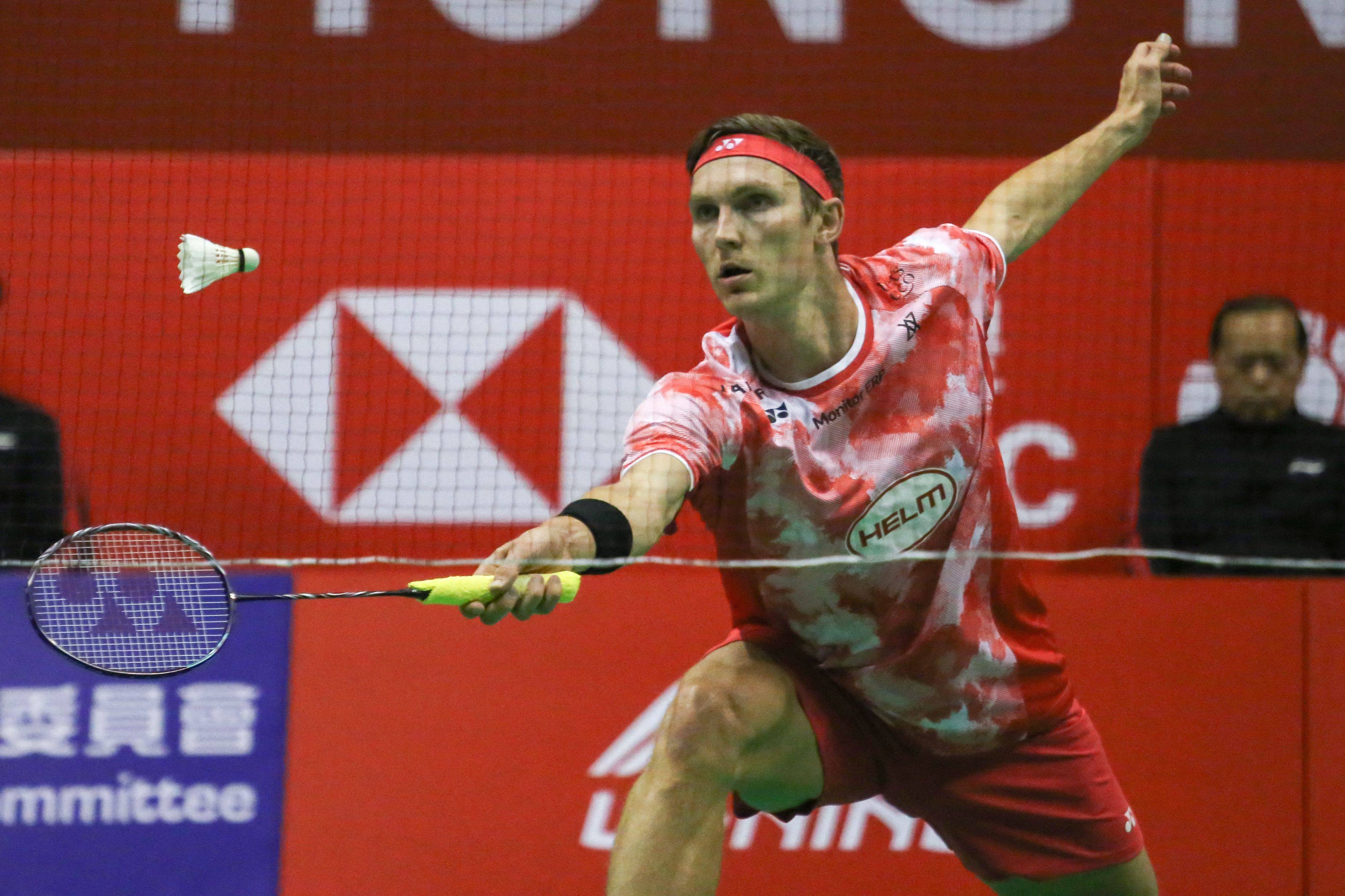 Denmark’s Viktor Axelsen hits a return against China’s Lei Lanxi during the men’s singles final at the Hong Kong Open. Photo: AFP