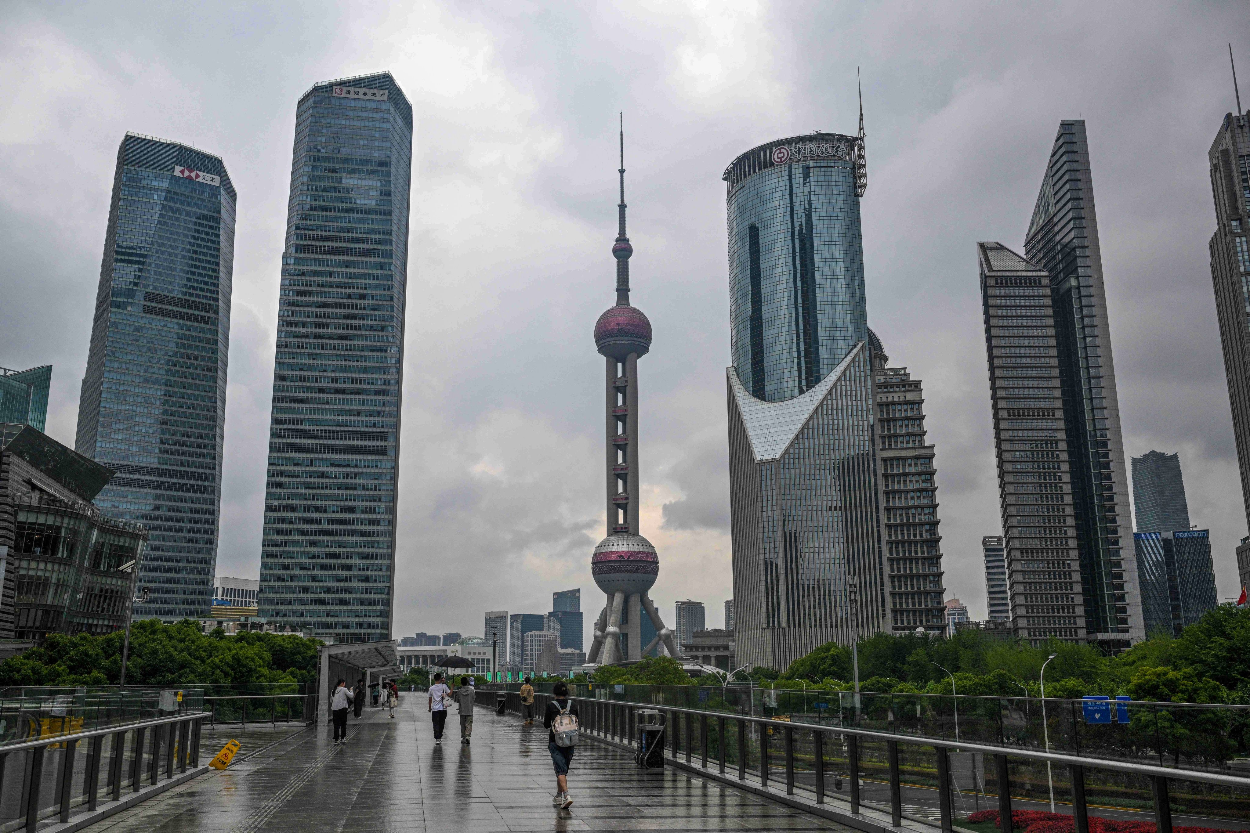 A photo taken on June 5, 2024 shows the Lujiazui financial district. The vacancy rate for premium office buildings in Shanghai is expected to top 24 per cent in the second half of 2024. Photo: AFP