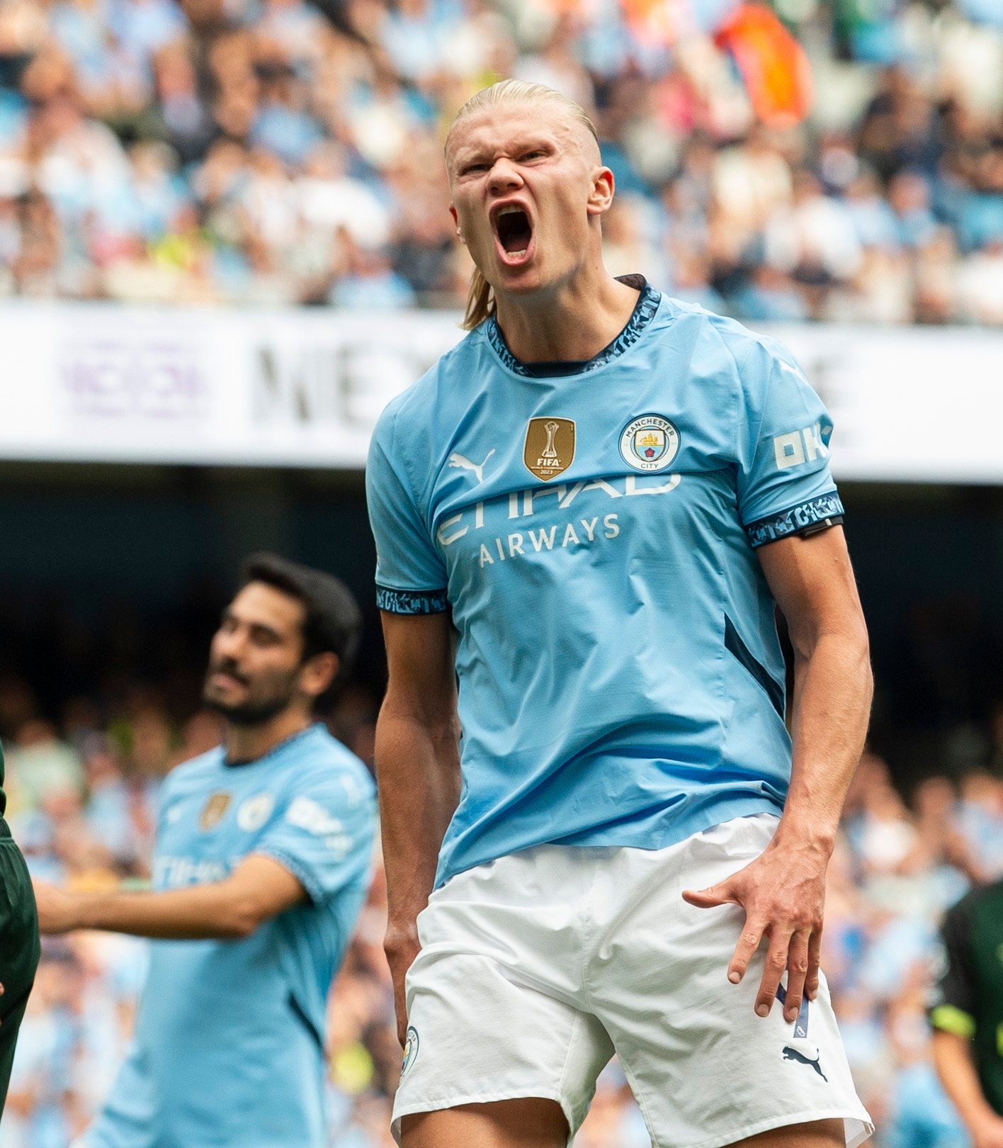 Erling Haaland scored twice as Manchester City came from behind to beat Brentford. Photo EPA-EFE