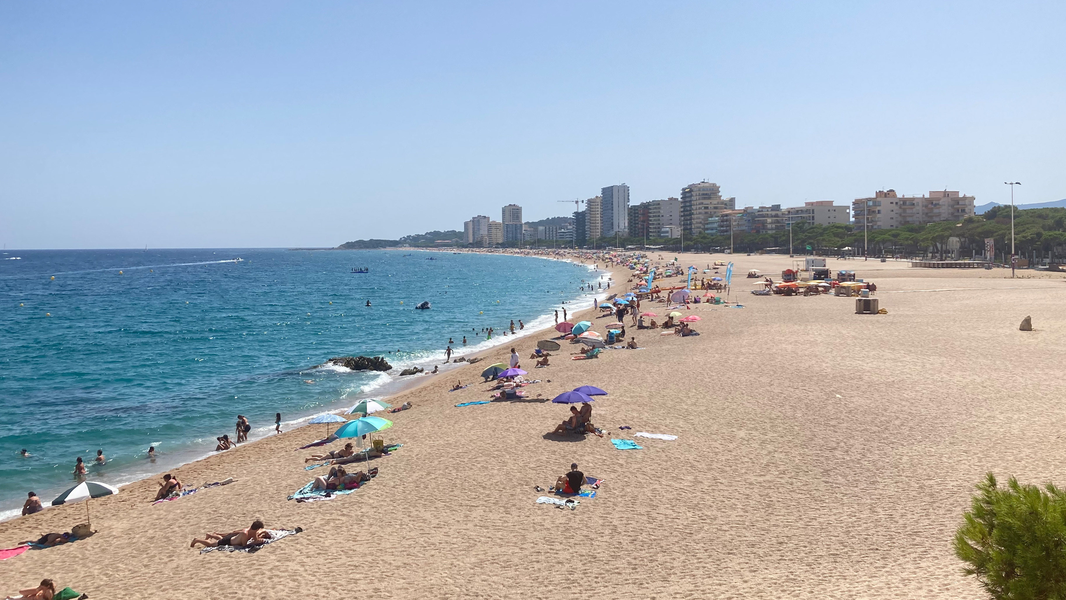 29 July 2024, Spain, Platja D&apos;Aro: Bathers lie on the Platja Gran, &quot;the big beach&quot;. Beaches are dwindling all over the world. In Spain, however, the phenomenon is particularly acute. The newspaper &quot;La Vanguardia&quot; recently wrote that the Platja Gran, the &quot;big beach&quot;, which is now a good 50 meters wide on average, was three times as big in the 1980s. Environmentalists are taking to the barricades and the first coastal towns are taking drastic measures. Photo: Emilio Rappold/dpa Photo: Getty Images