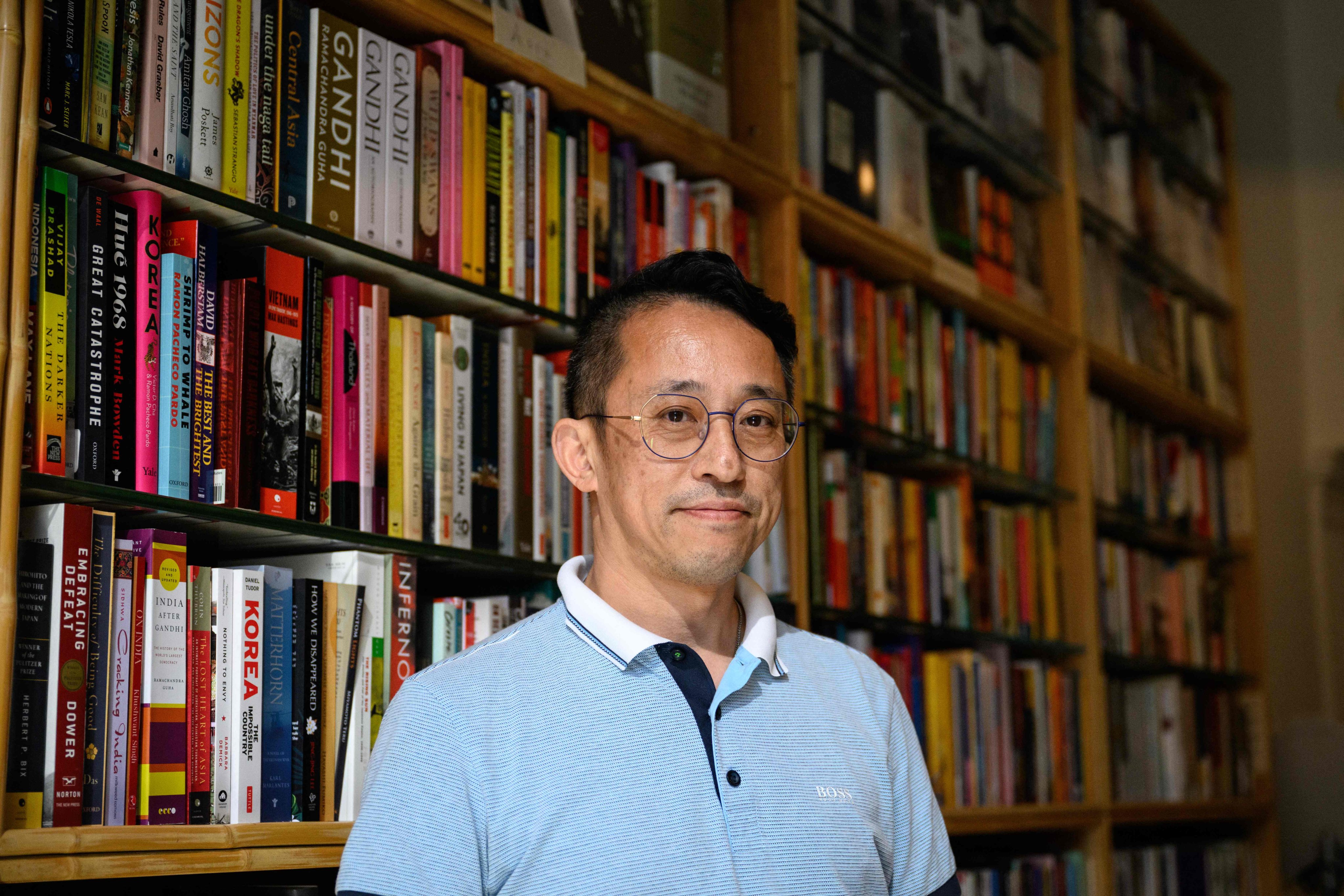 Yu Miao, owner of JF Books, at his bookstore in Washington, the US, on September 6, 2024. Photo: AFP