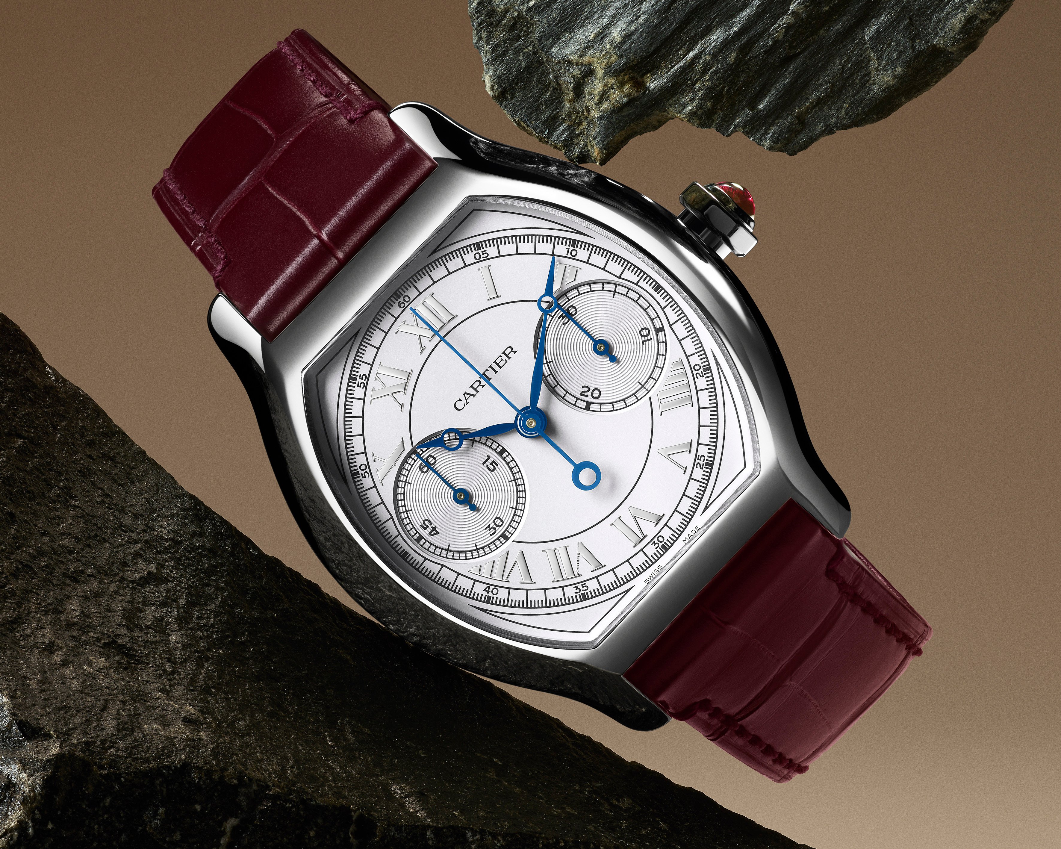 The Cartier Privé Tortue collection includes the Monopoussoir Chronograph. Photo: Handout 