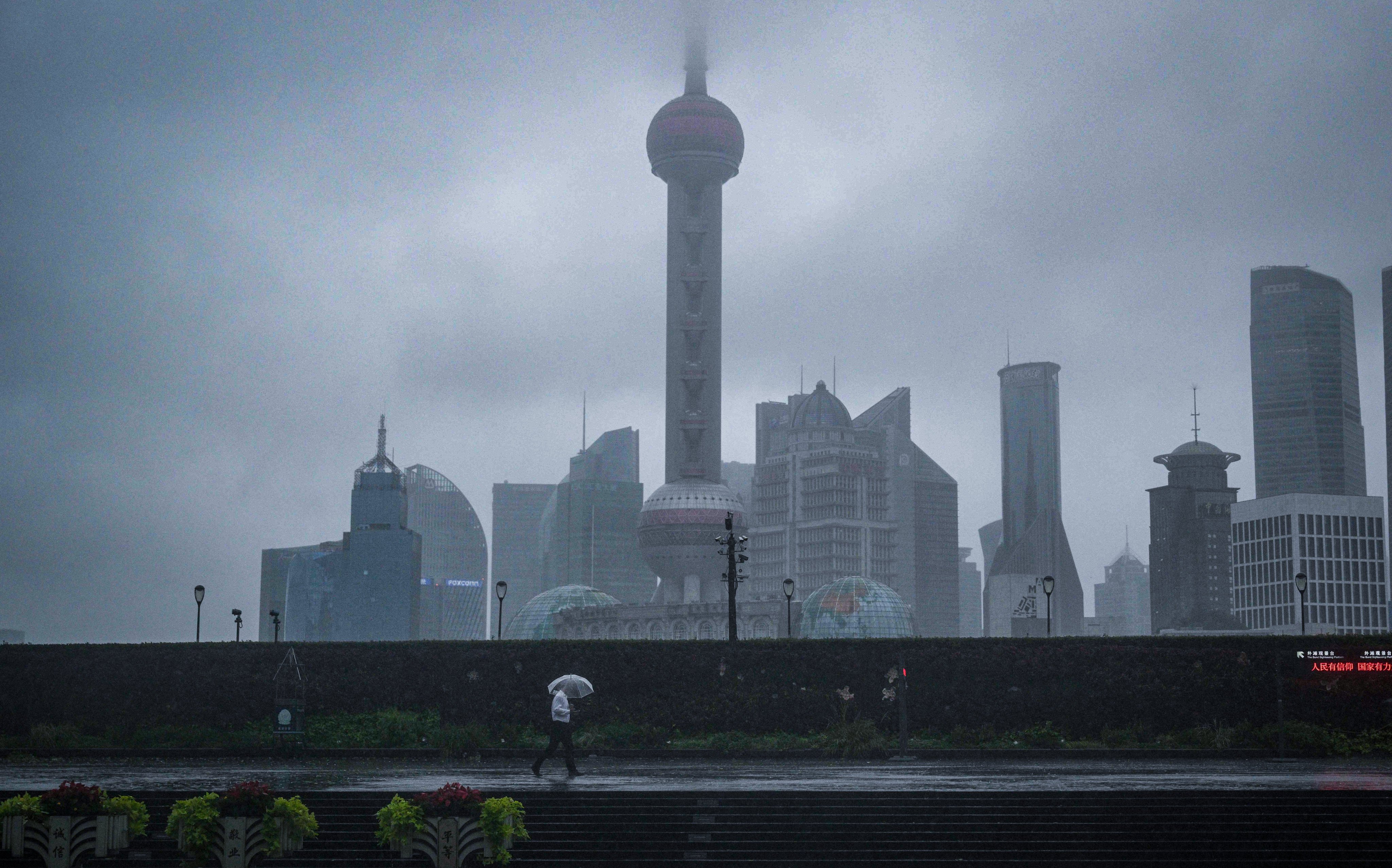 The Bund in Shanghai, China on Monday morning, as Typhoon Bebinca became the strongest storm to hit the city in more than 70 years. Photo: AFP