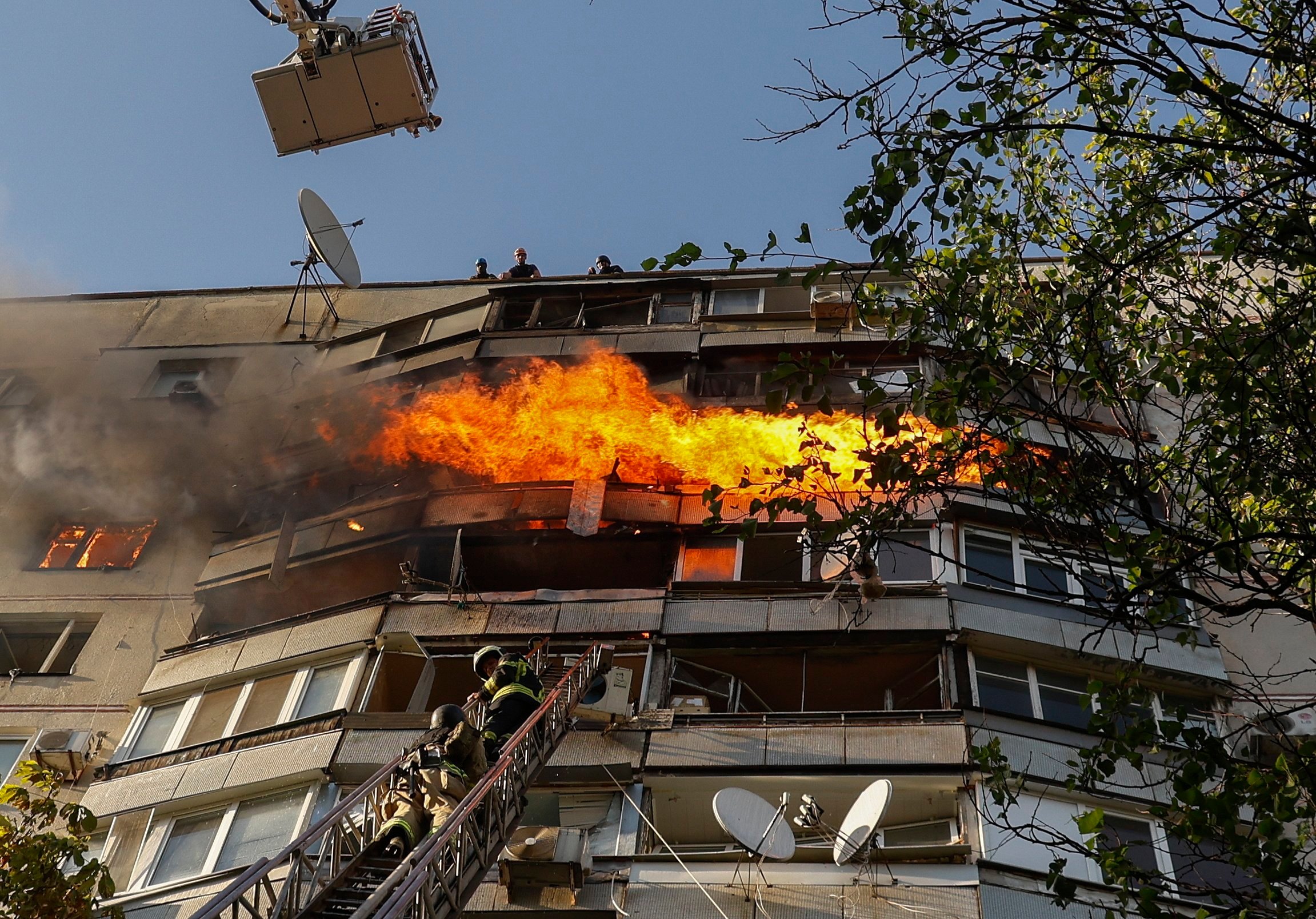 Rescuers work at the site of a damaged residential building after shelling in Kharkiv, in northeastern Ukraine, on Sunday. The US and Nato pressure campaign against China over claims that it is a “decisive enabler” of the Russian war effort has pushed Beijing closer to Moscow. Photo: EPA-EFE